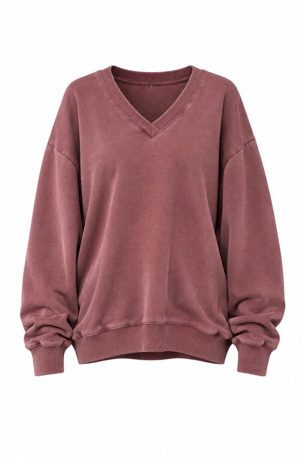 Sweat Col V Alicia en coton stonewashed terracota