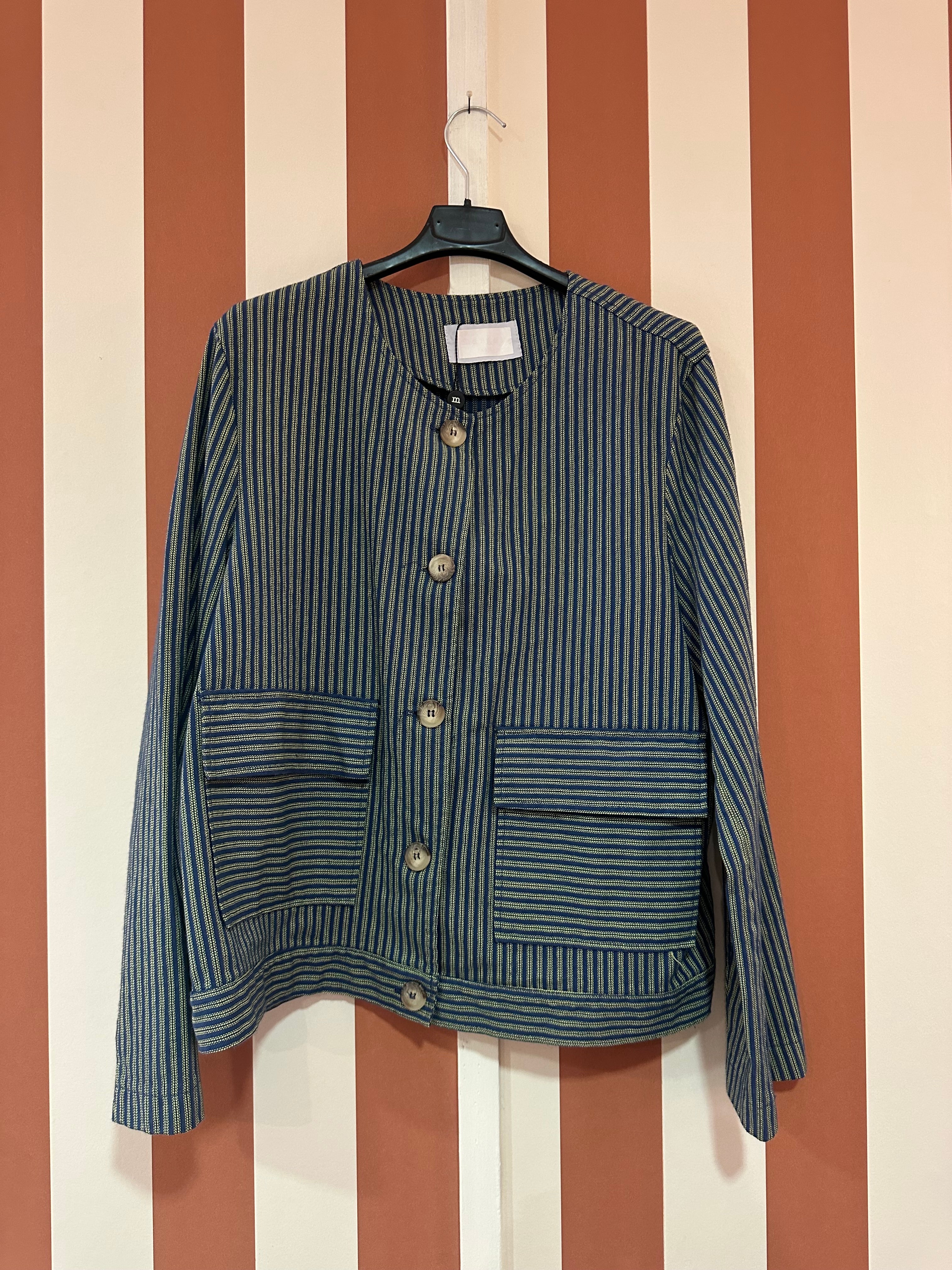 Veste Georgio en toile de coton bleue rayée jaune