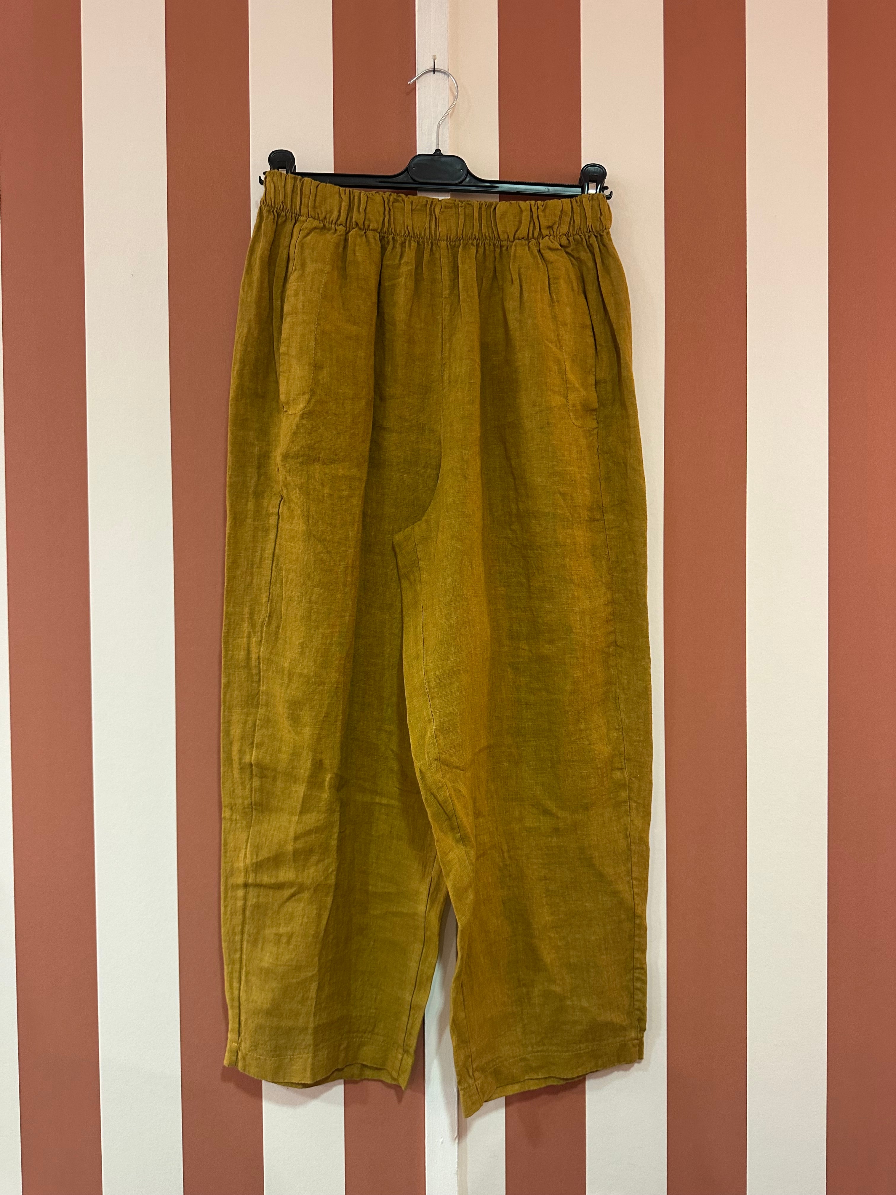 Pantalon Chiara en toile de lin moutarde