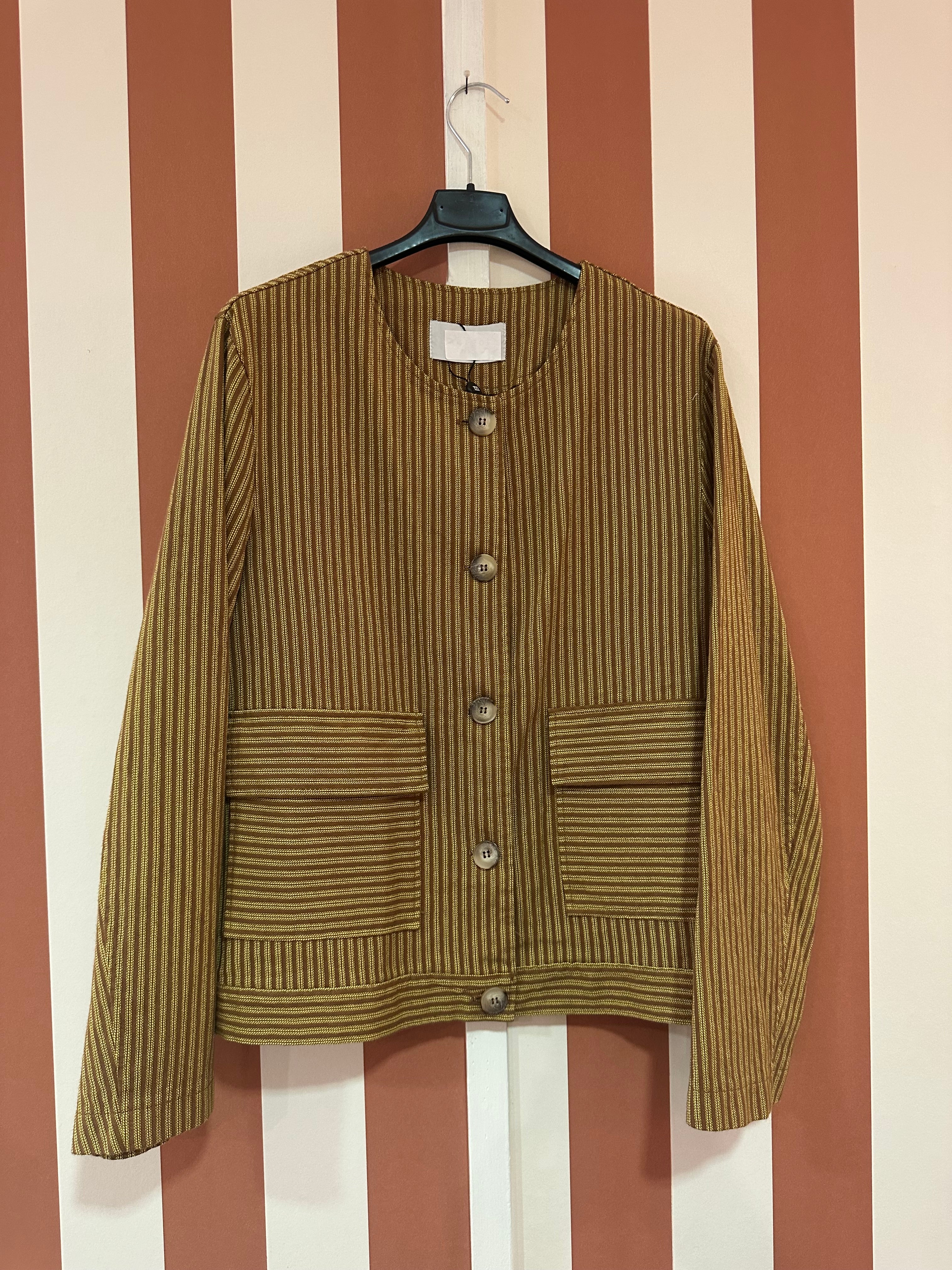 Veste Georgio en toile de coton moka rayée moutarde