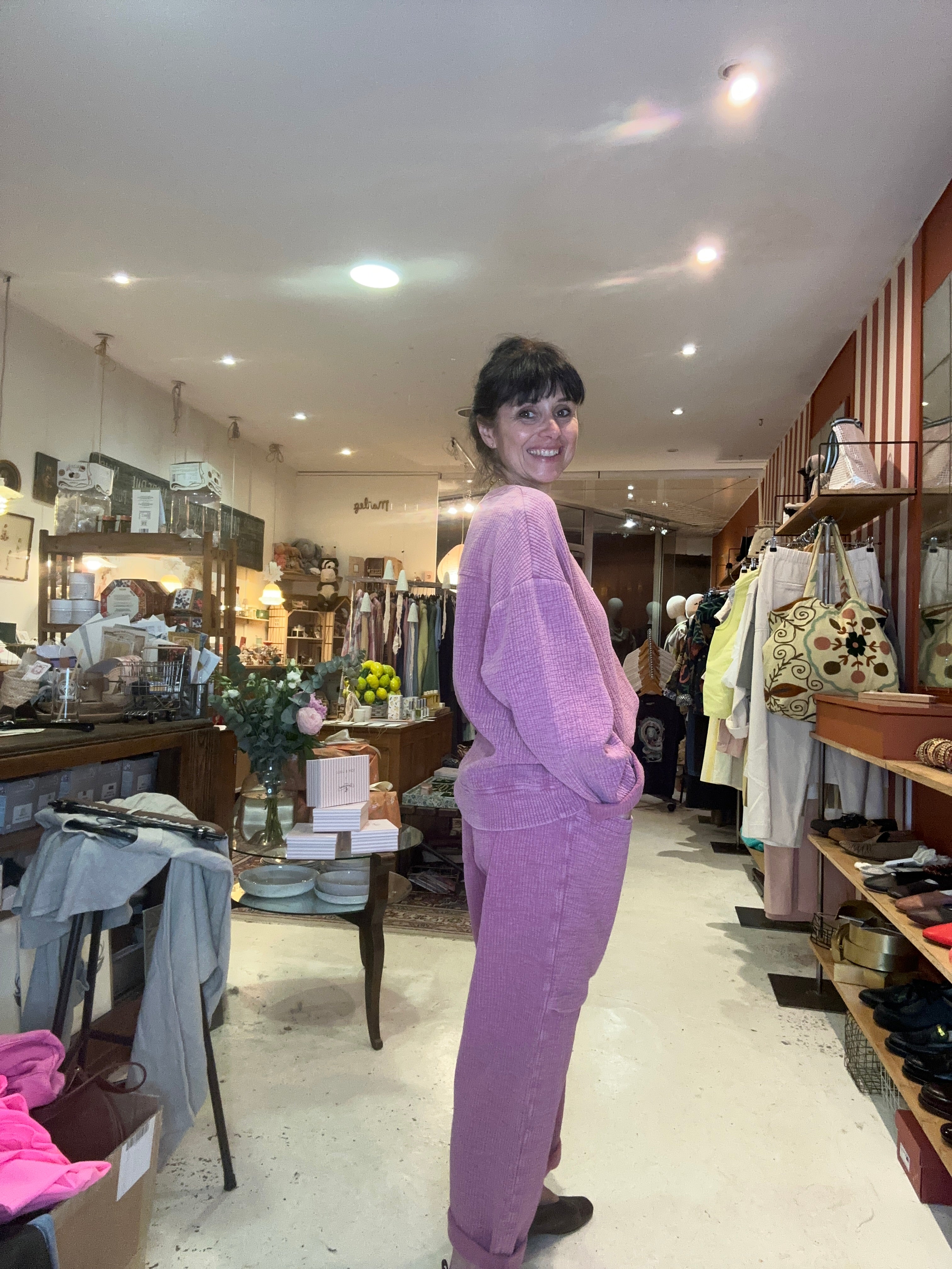 Pantalon jogging Charly en coton gaufré framboise