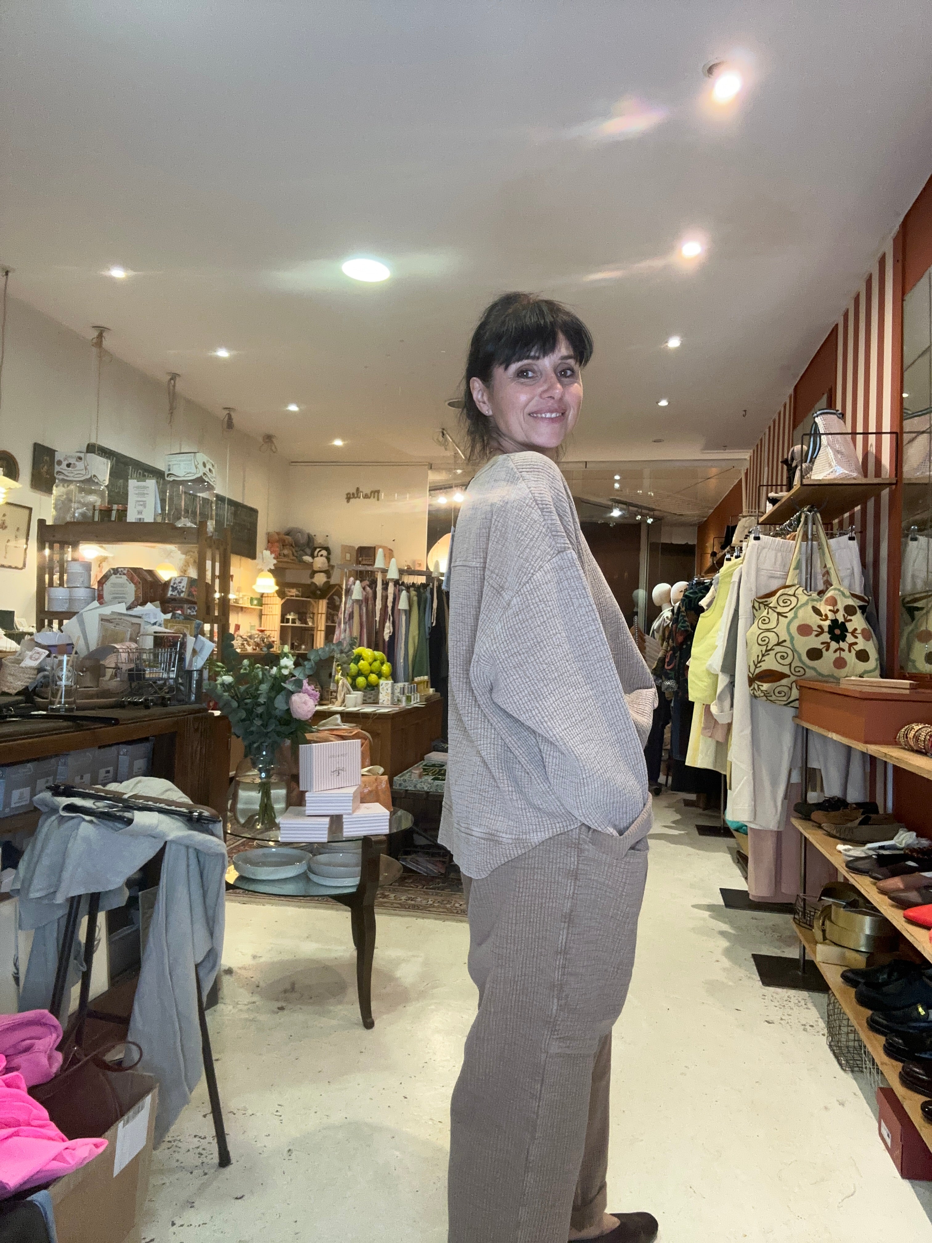 Pantalon jogging Charly en coton gaufré nougat