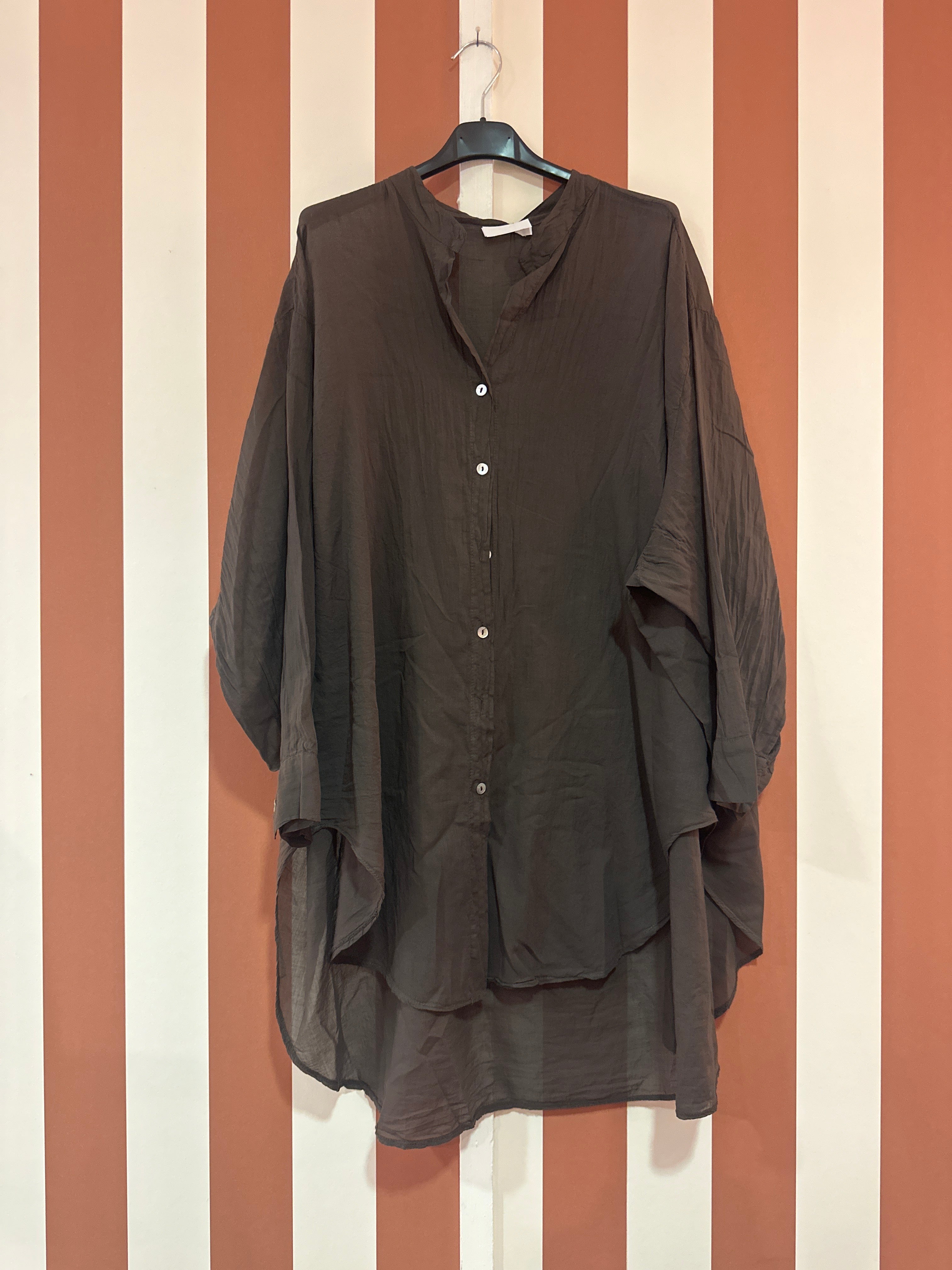 Chemise de plage longue en voile de coton chocolat