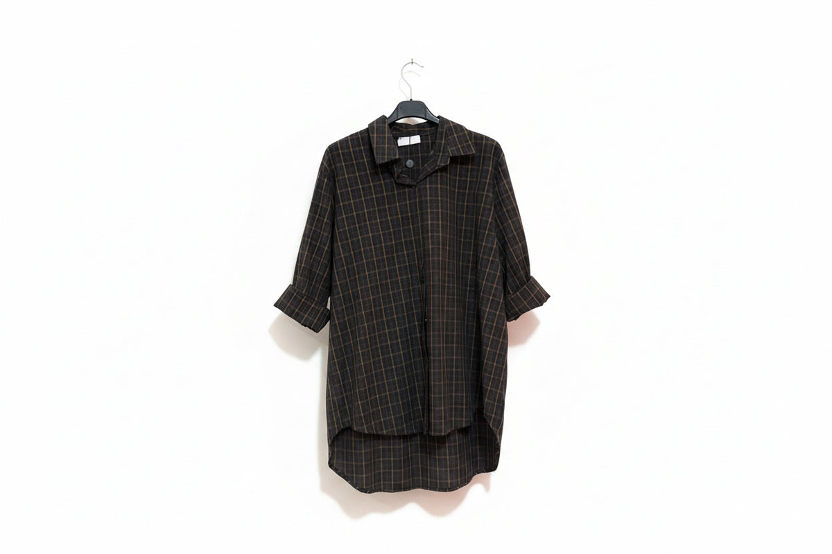 Chemise Athena popeline de coton à carreaux chocolat / café