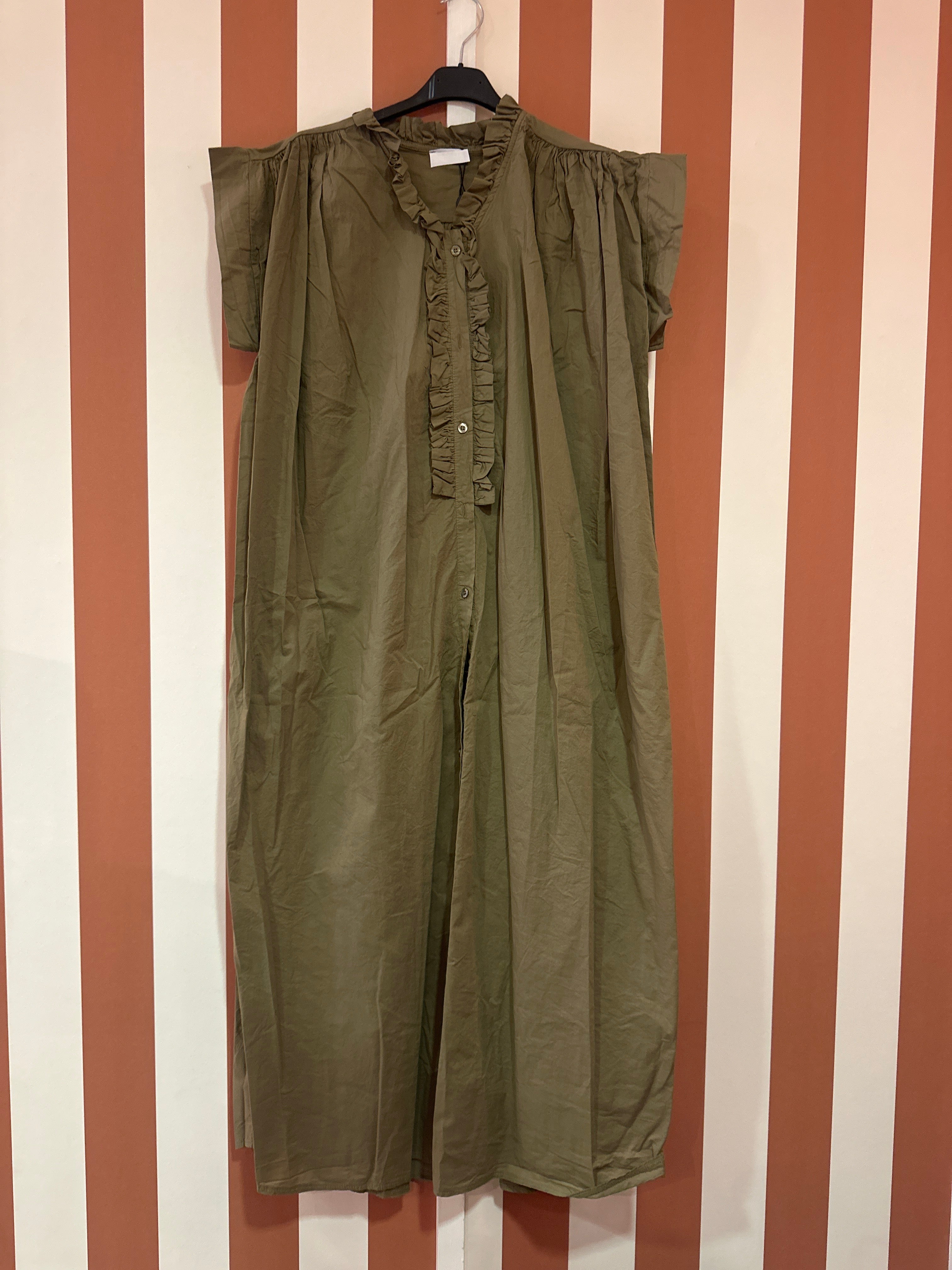 Robe Madeleine longue en voile de coton kaki