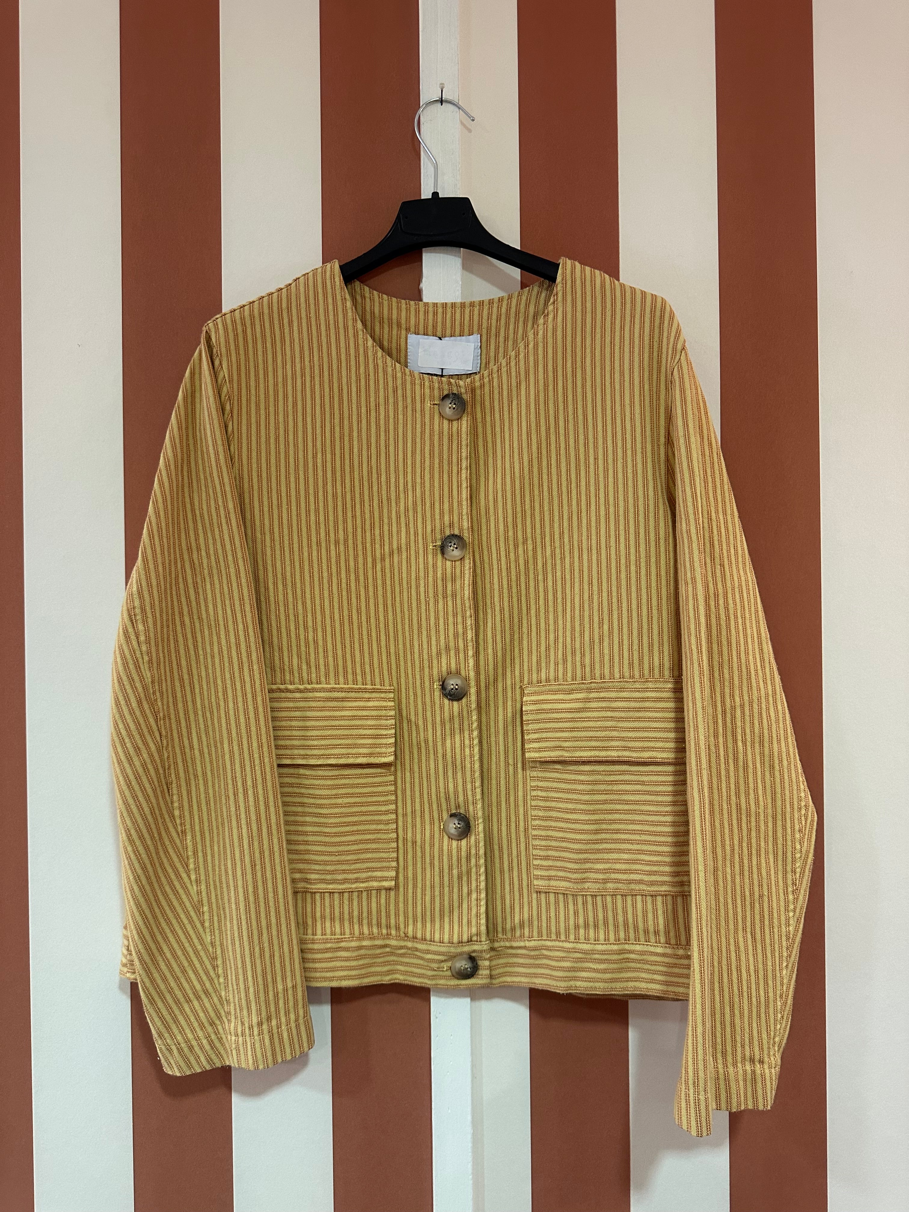 Veste Georgio en toile de coton jaune paille rayée beige rosée