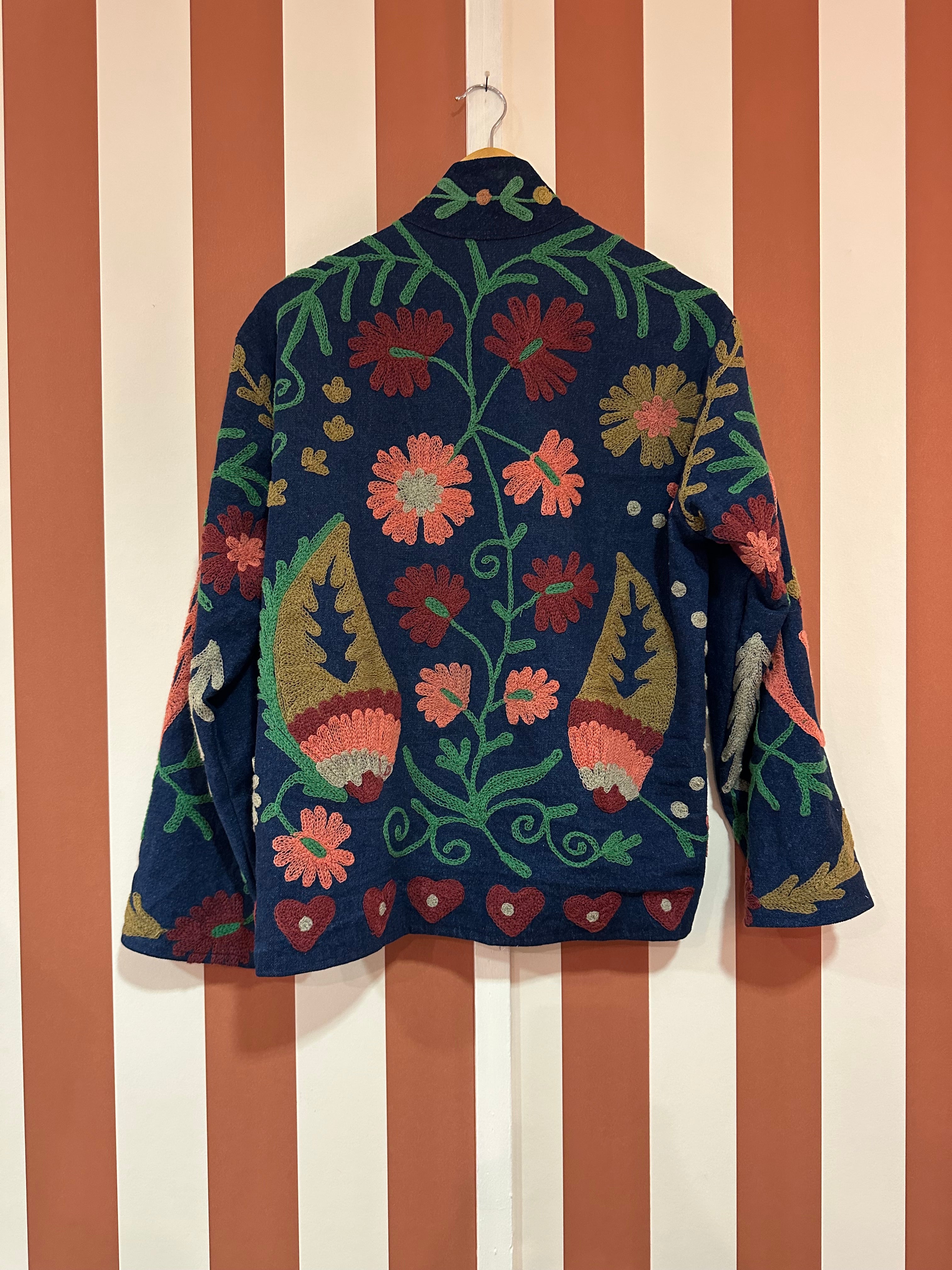 Veste denim brodée main