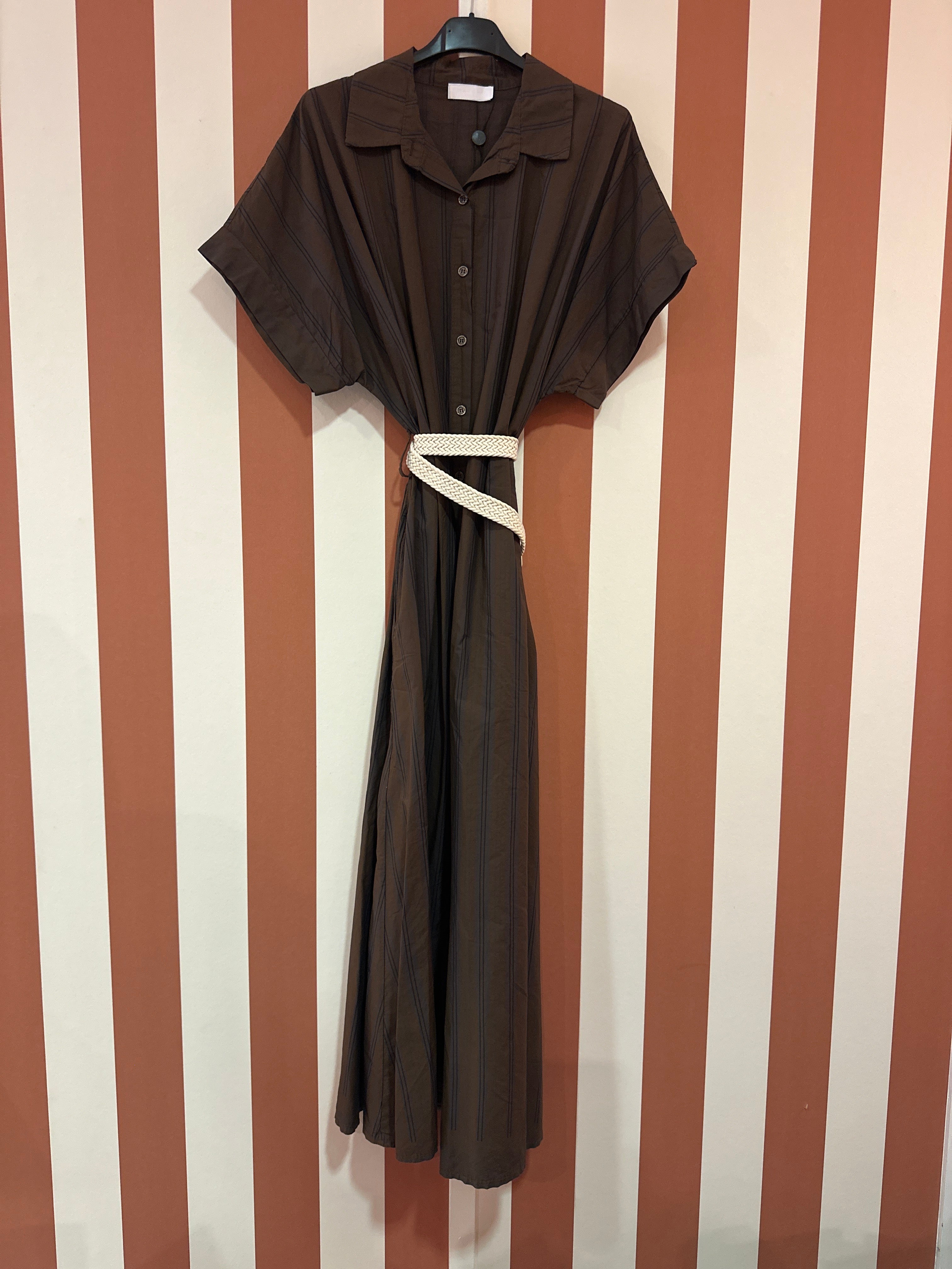 Robe longue chemise à rayures chocolat moka