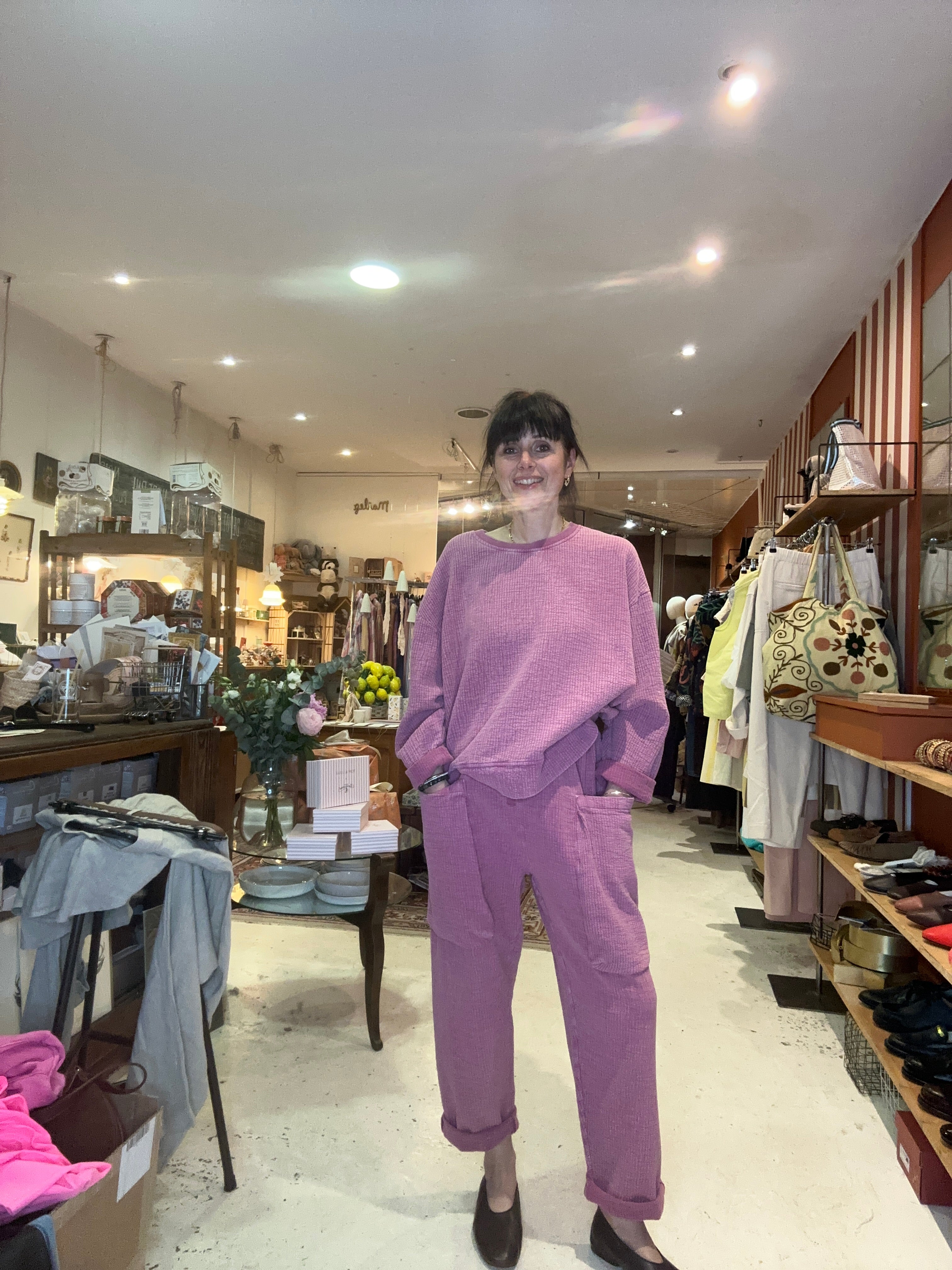 Sweatshirt Charly en coton gaufré framboise stone washed