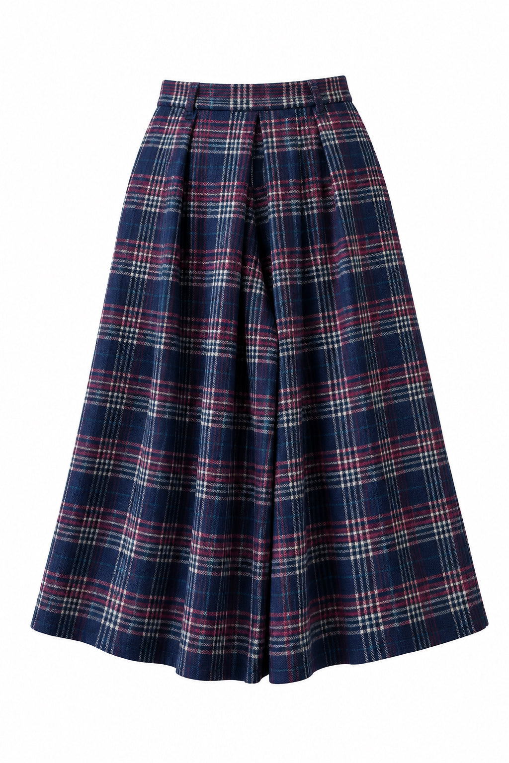Jupe culotte Inès en lainage bleu marine à carreaux