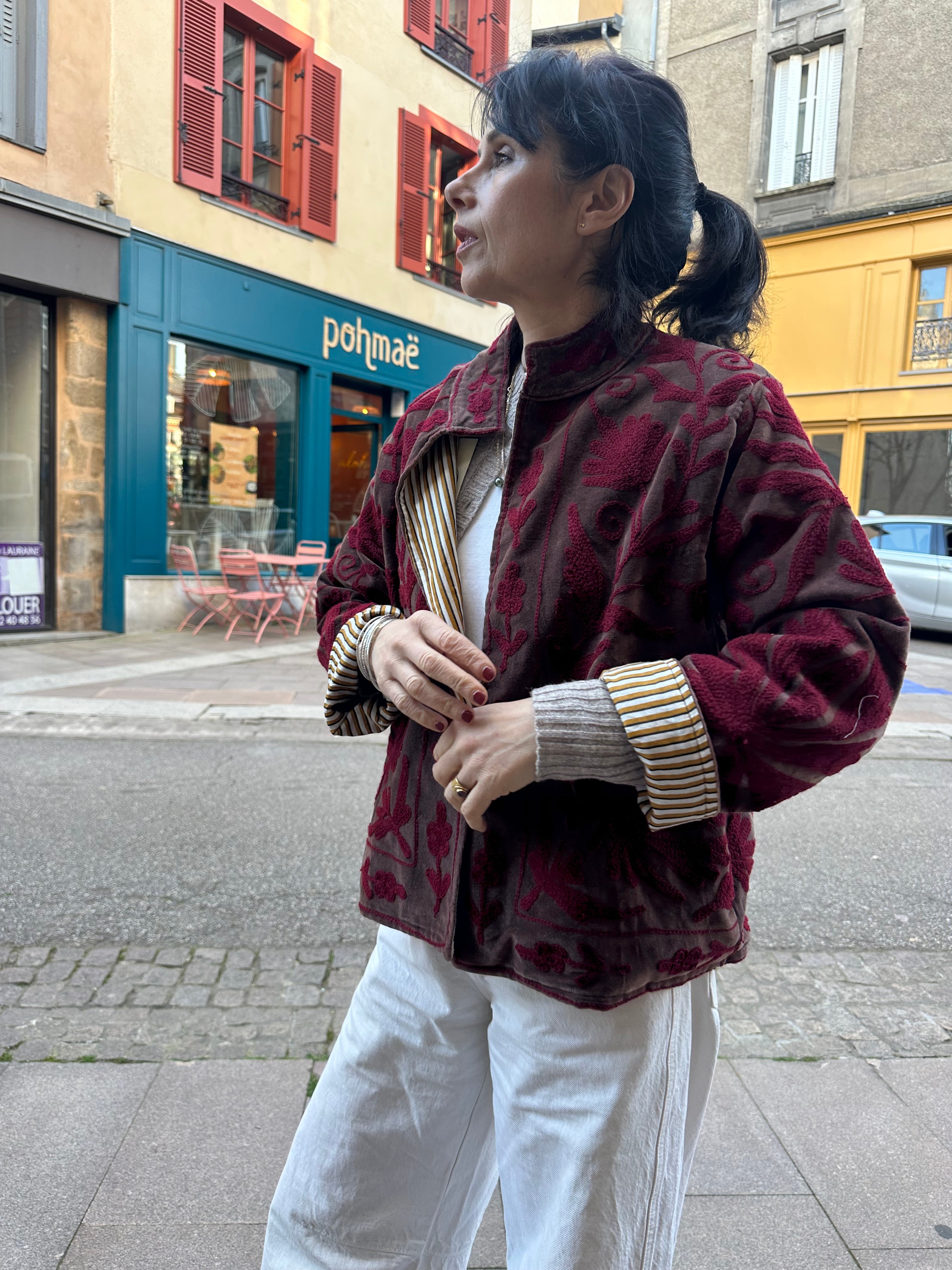 Veste velours brodée main