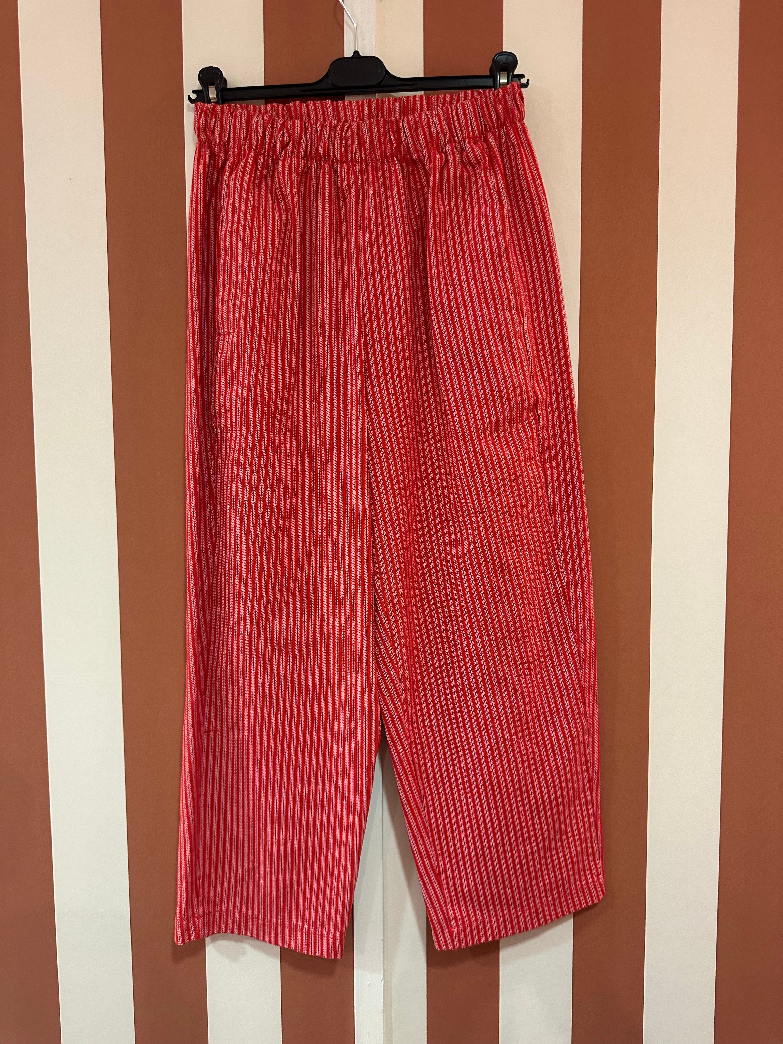 Pantalon Georgio en toile de coton rayée rouge