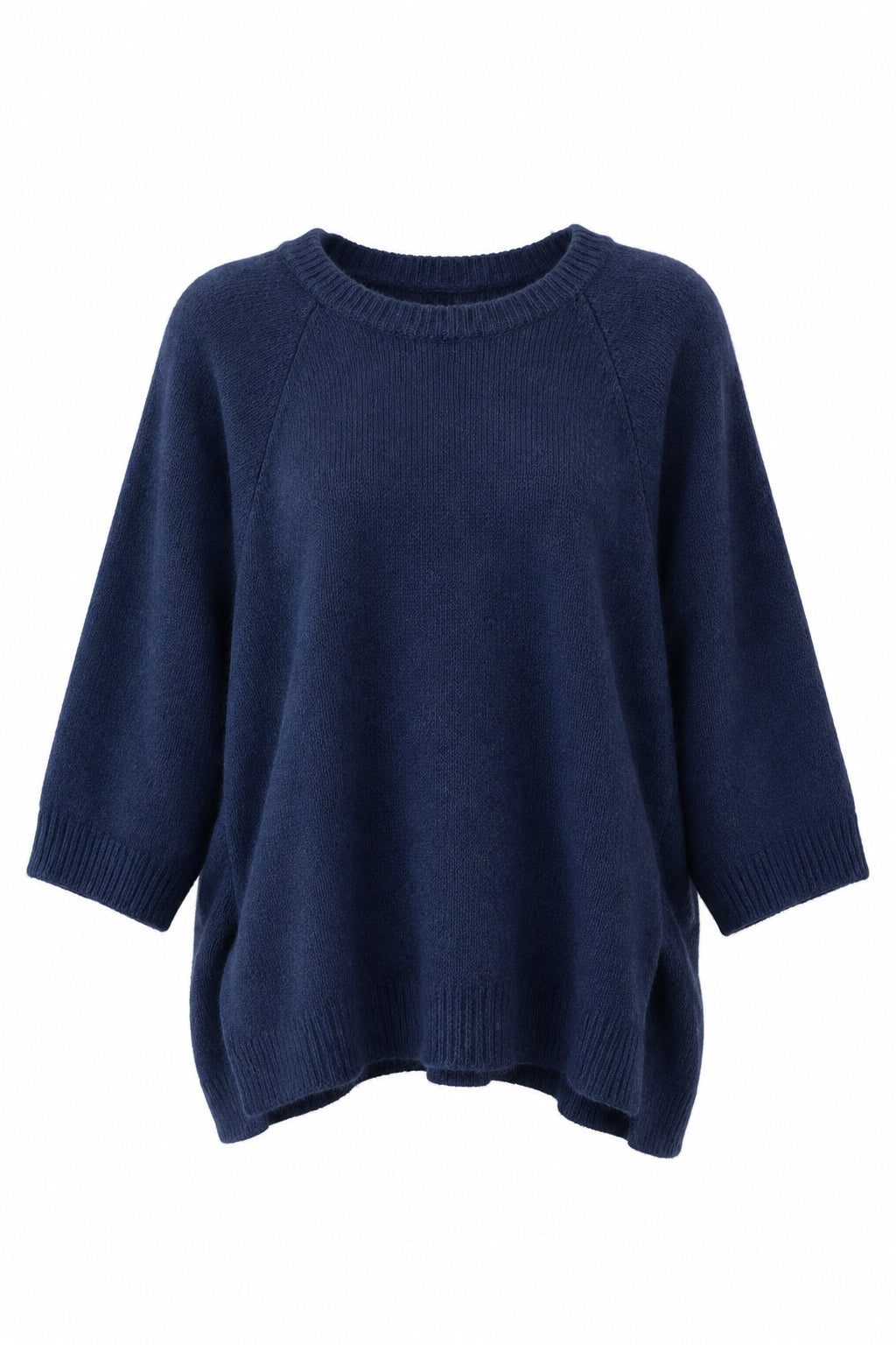 Pull en laine et cachemire bleu marine manches japonisantes