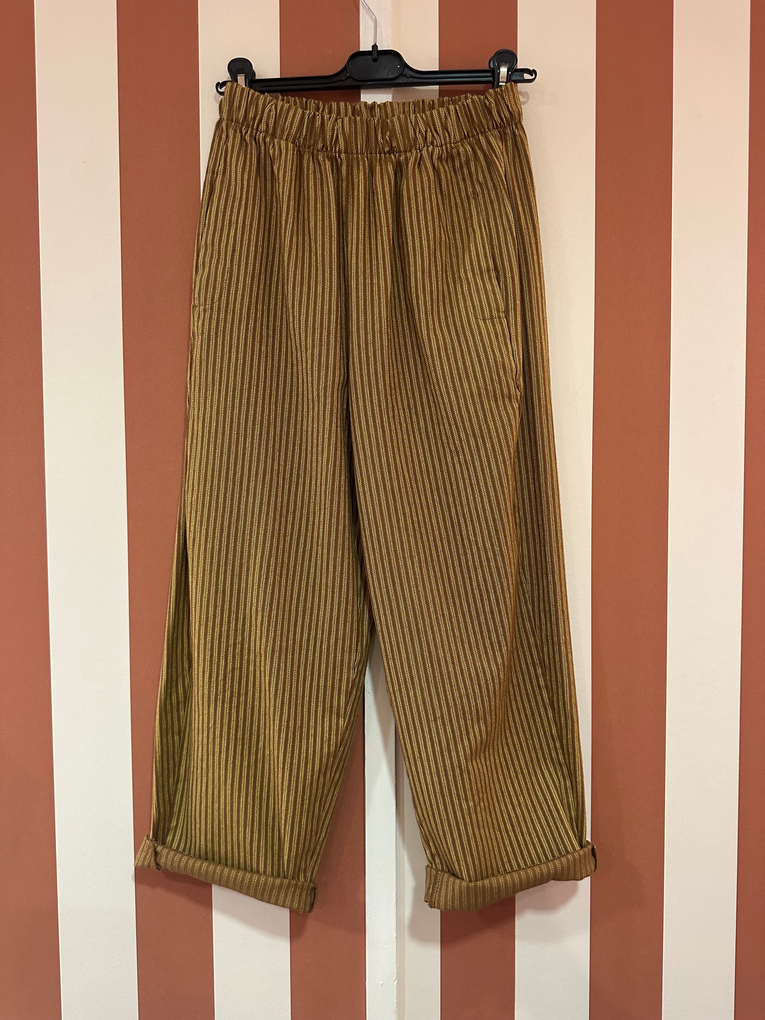 Pantalon Georgio en toile de coton moka rayée moutarde