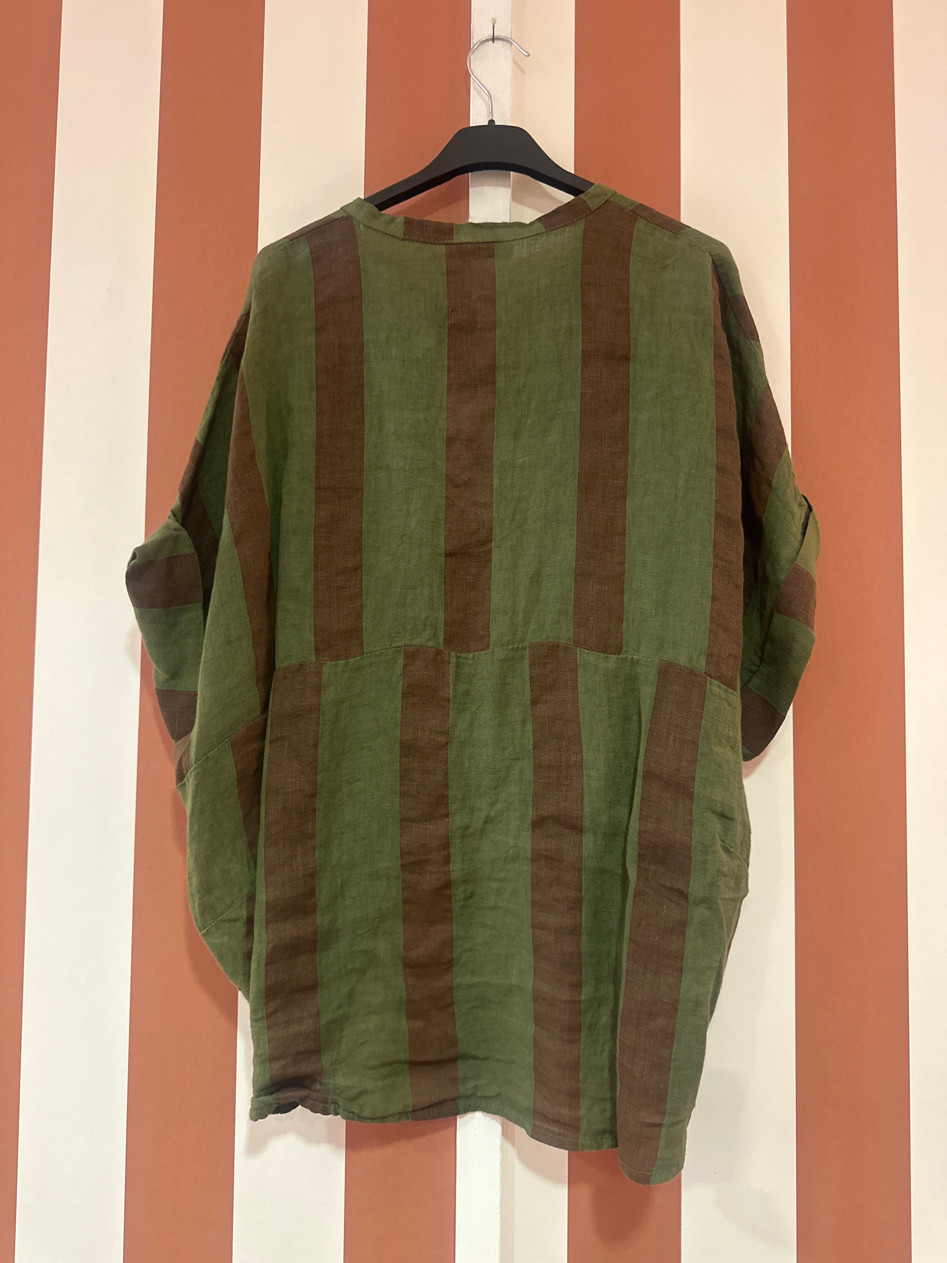 Chemise Sofia en lin rayé kaki moka