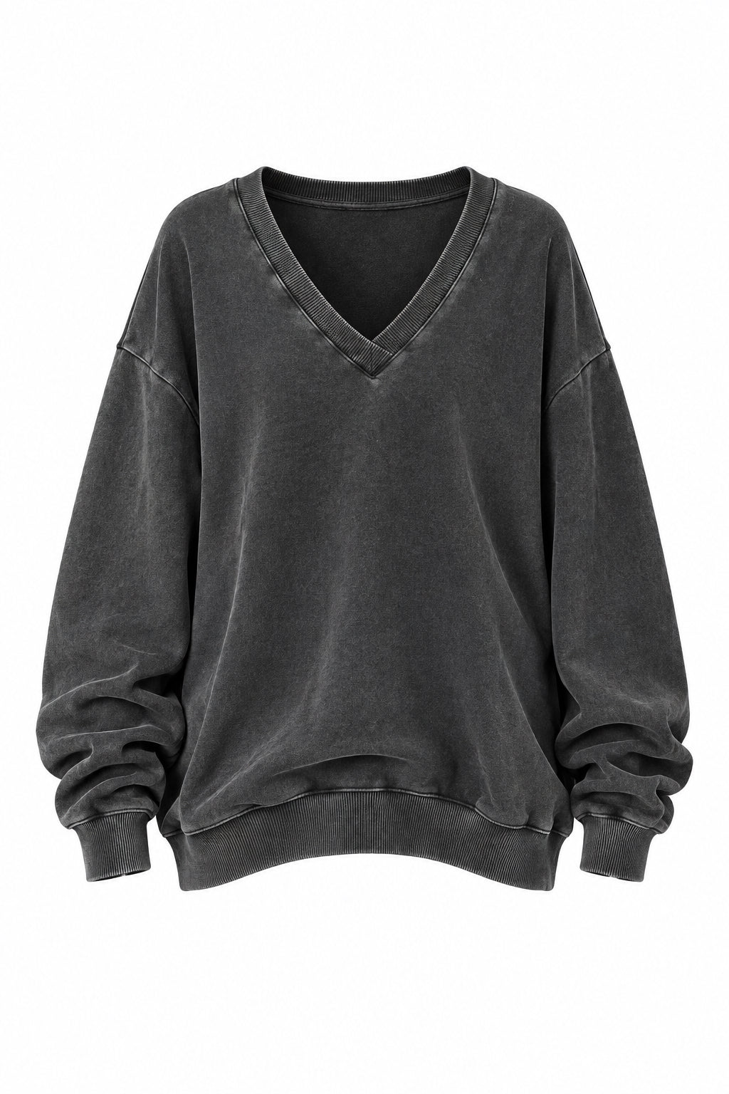 Sweat Col V Alicia en coton stonewashed anthracite