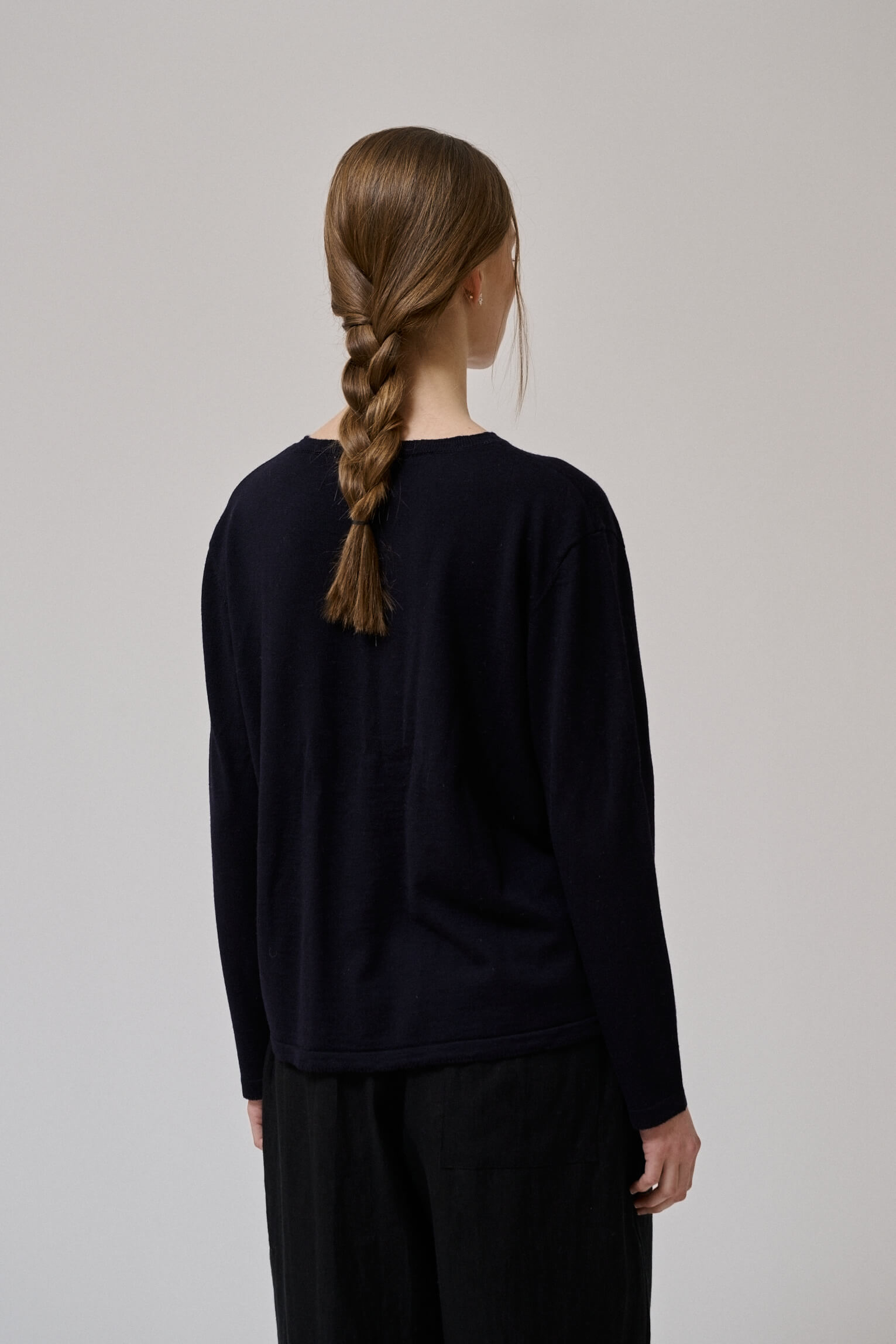 Pull chemise en laine mérinos coloris Navy Anne-Mi