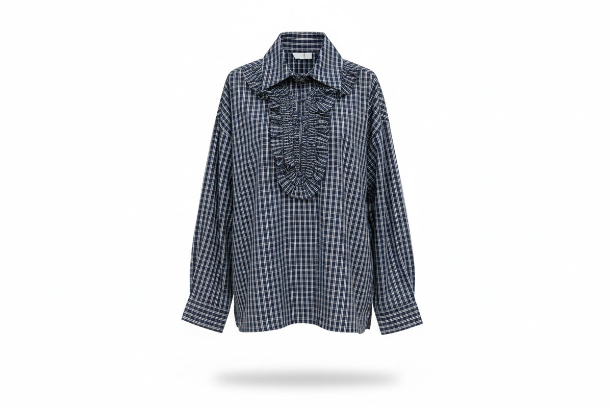 Chemise Ariane en popeline de coton à carreaux bleus