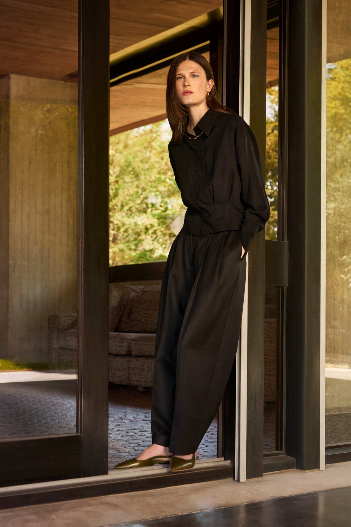 Pantalon Conrad Bellepièce en toile de laine bronze