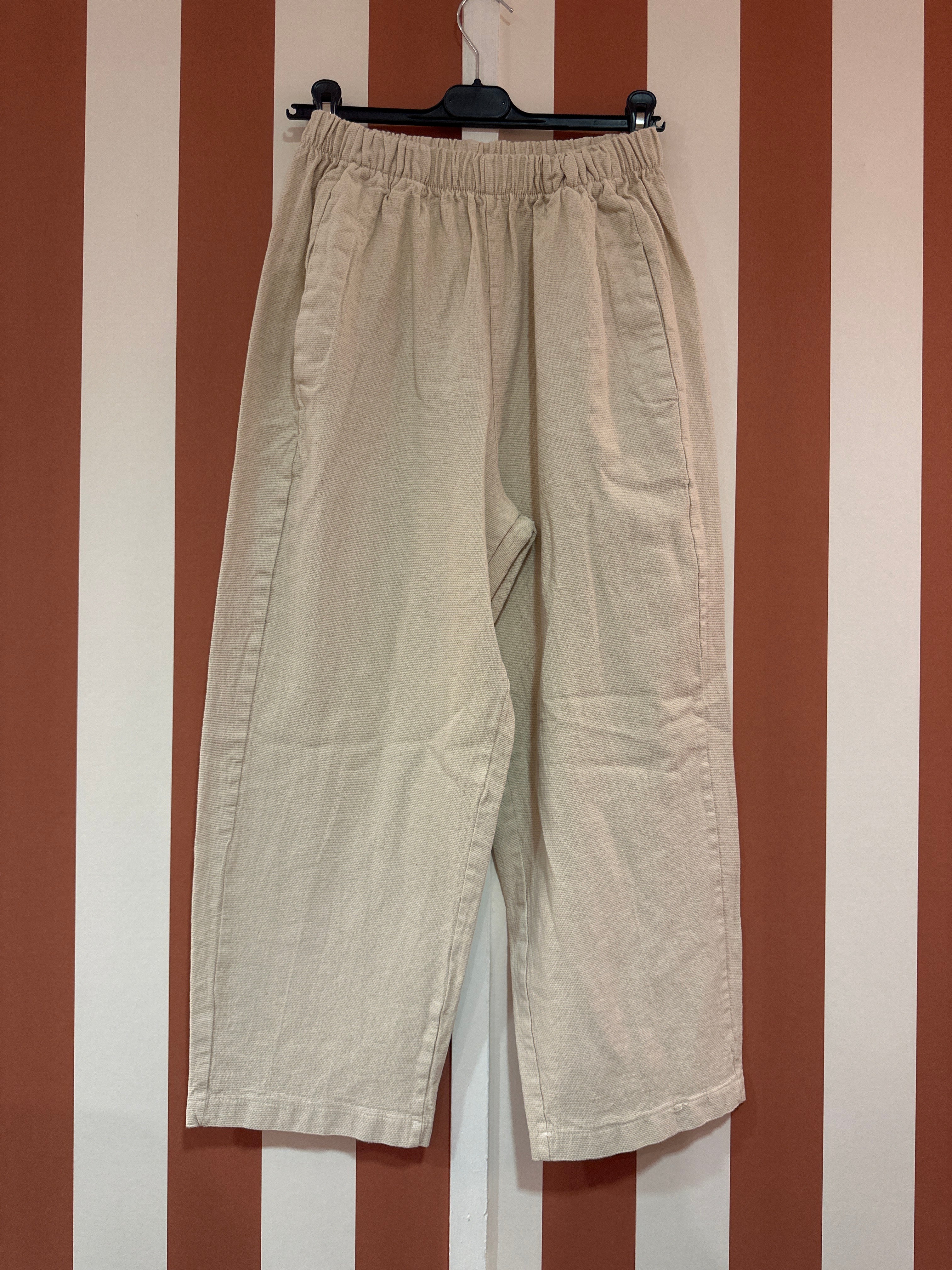 Pantalon Georges en toile de coton/lin beige clair