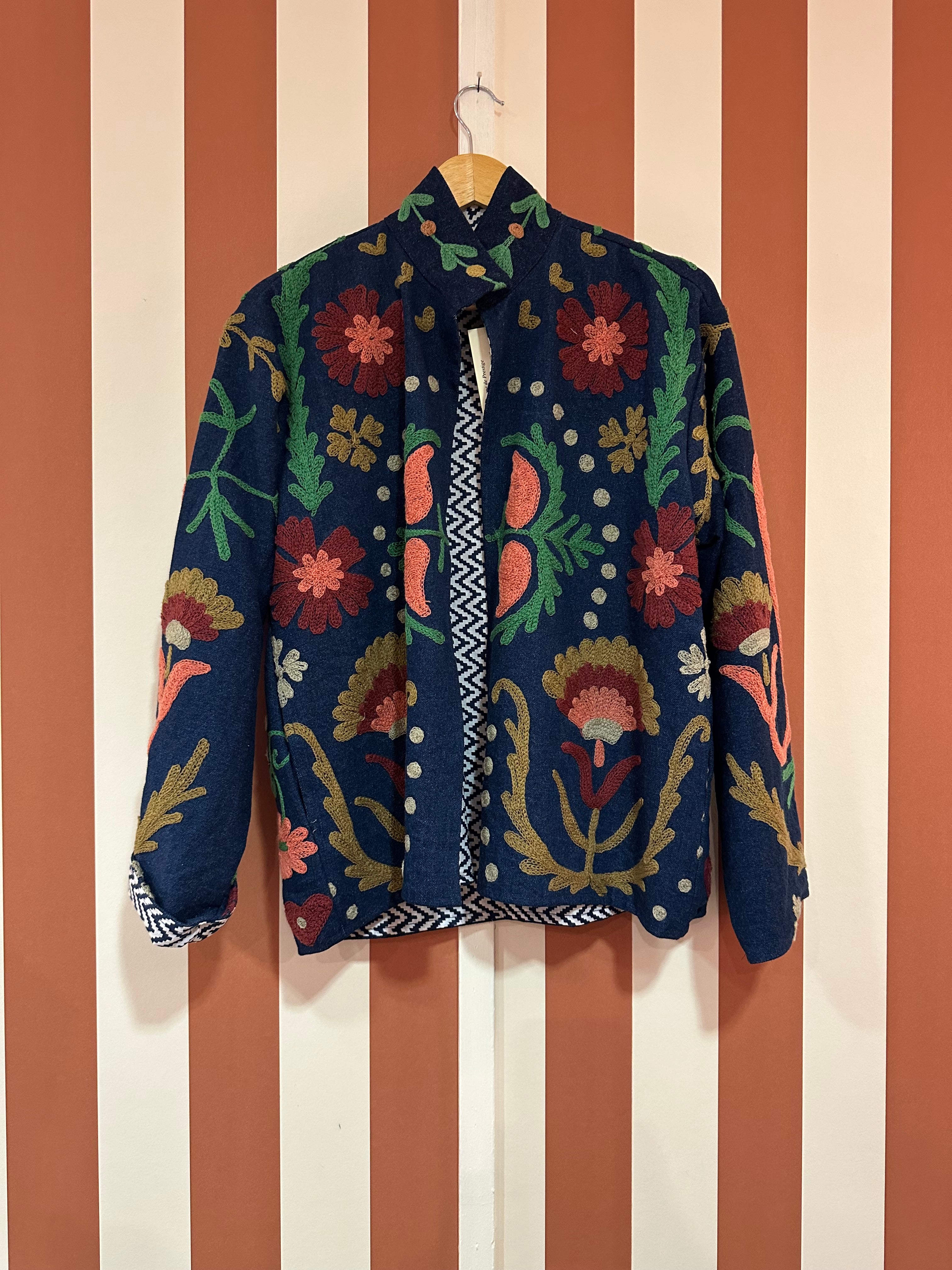Veste denim brodée main