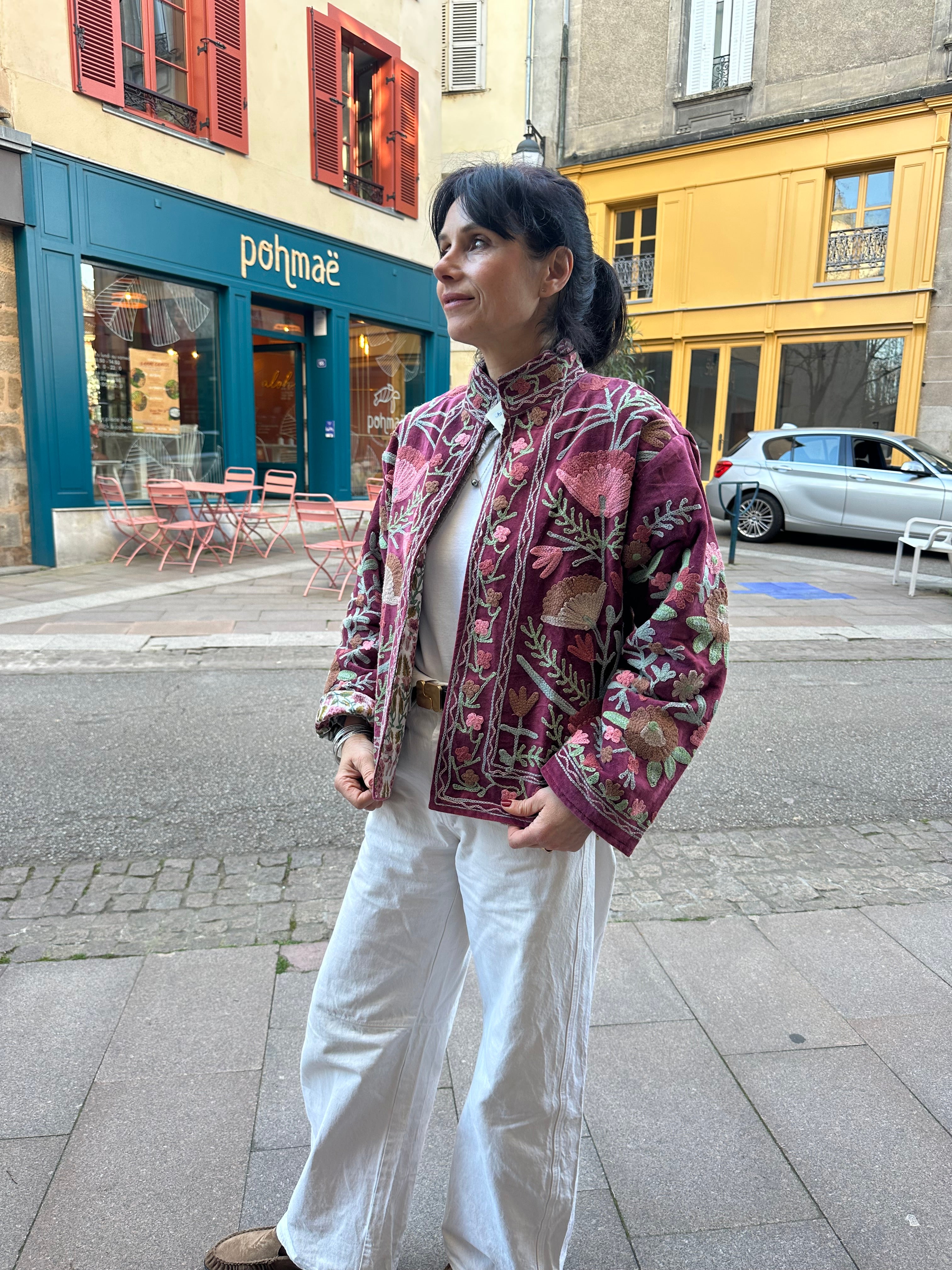 Veste velours brodée main