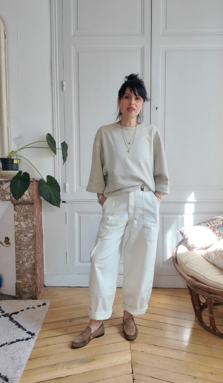 Pantalon worker en toile de coton écrue