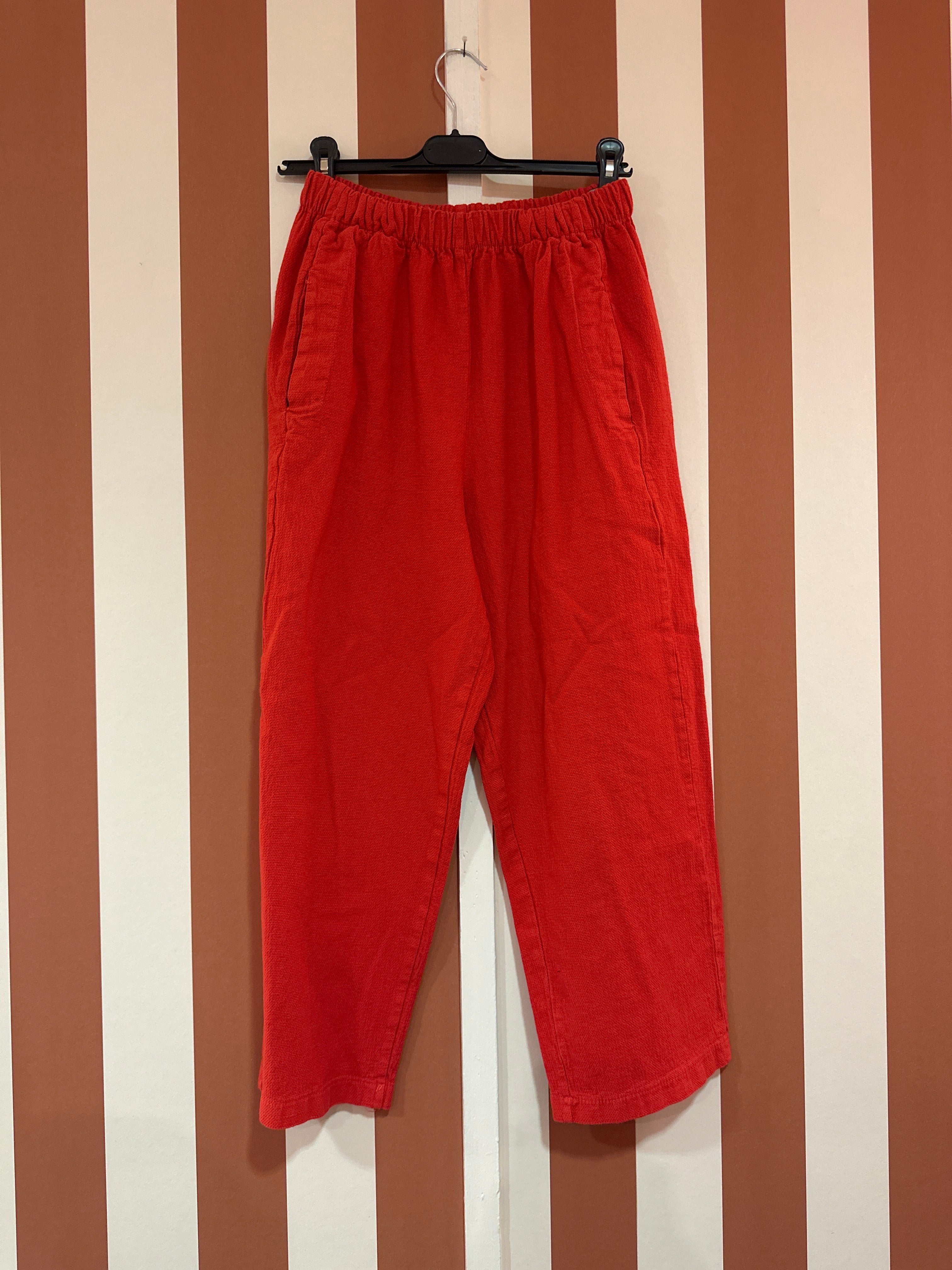 Pantalon Georges en toile de coton/lin rouge coquelicot