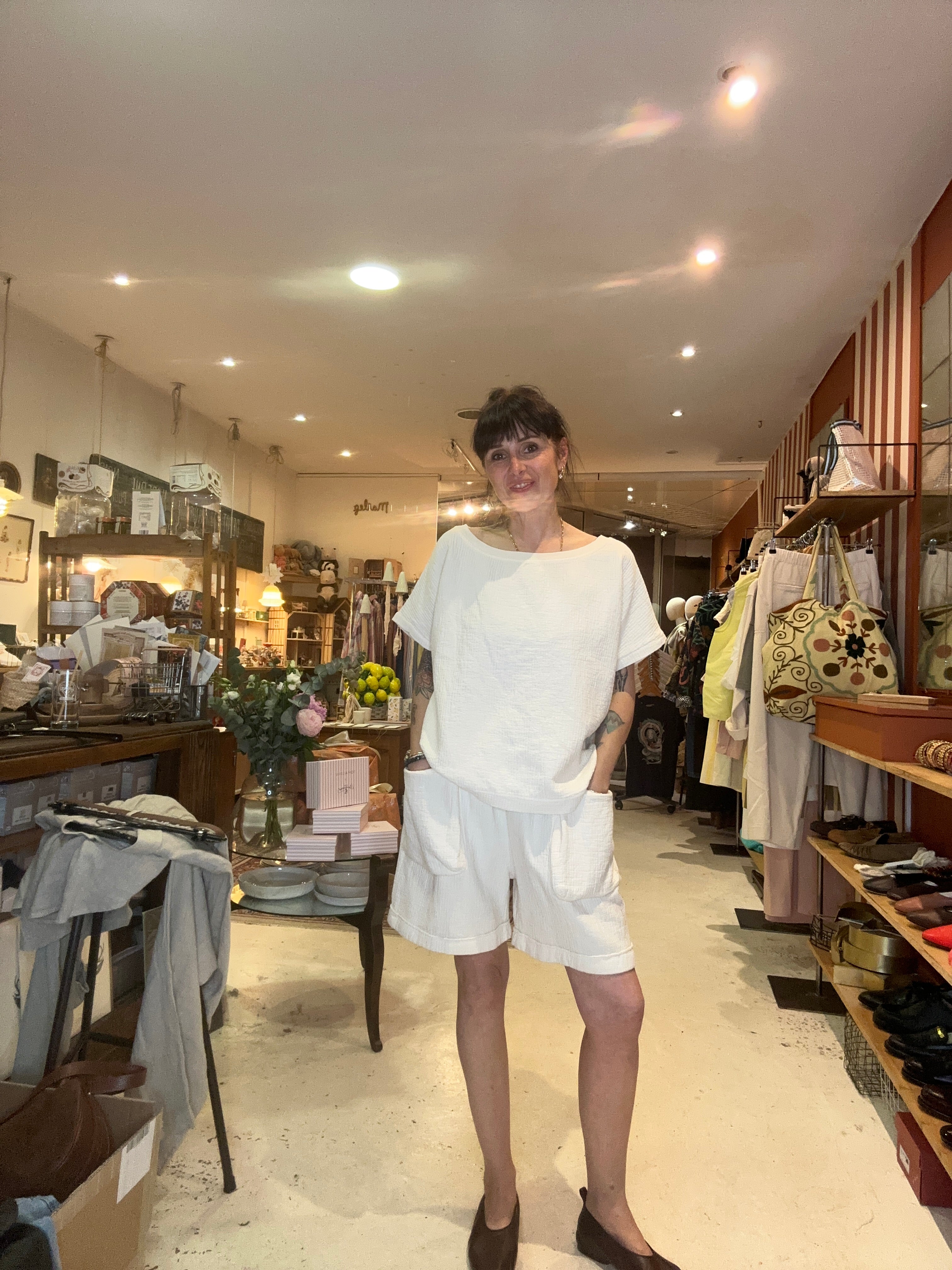 Ensemble sweat et short en jersey gaufré Kelly craie