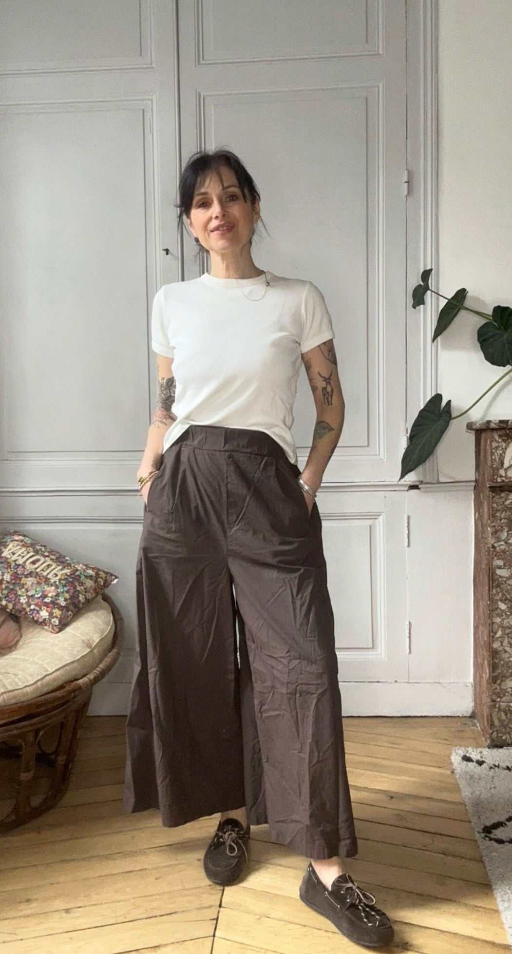 Jupe-culotte moka en popeline de coton