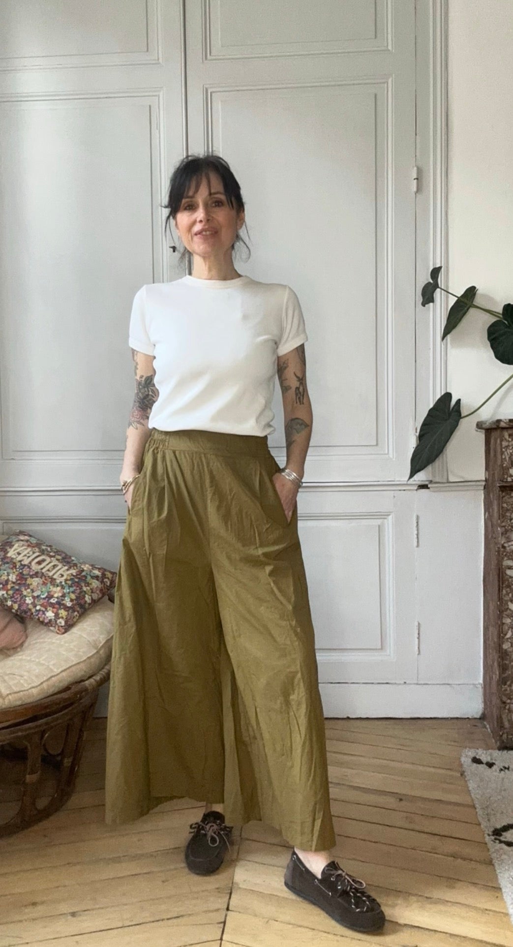 Jupe-culotte tabac en popeline de coton