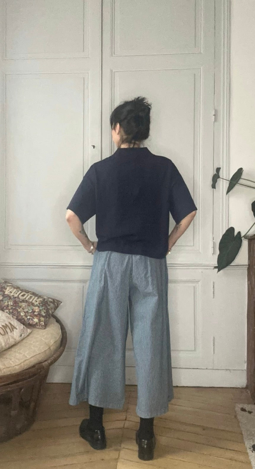 Jupe-culotte en toile de coton rayée