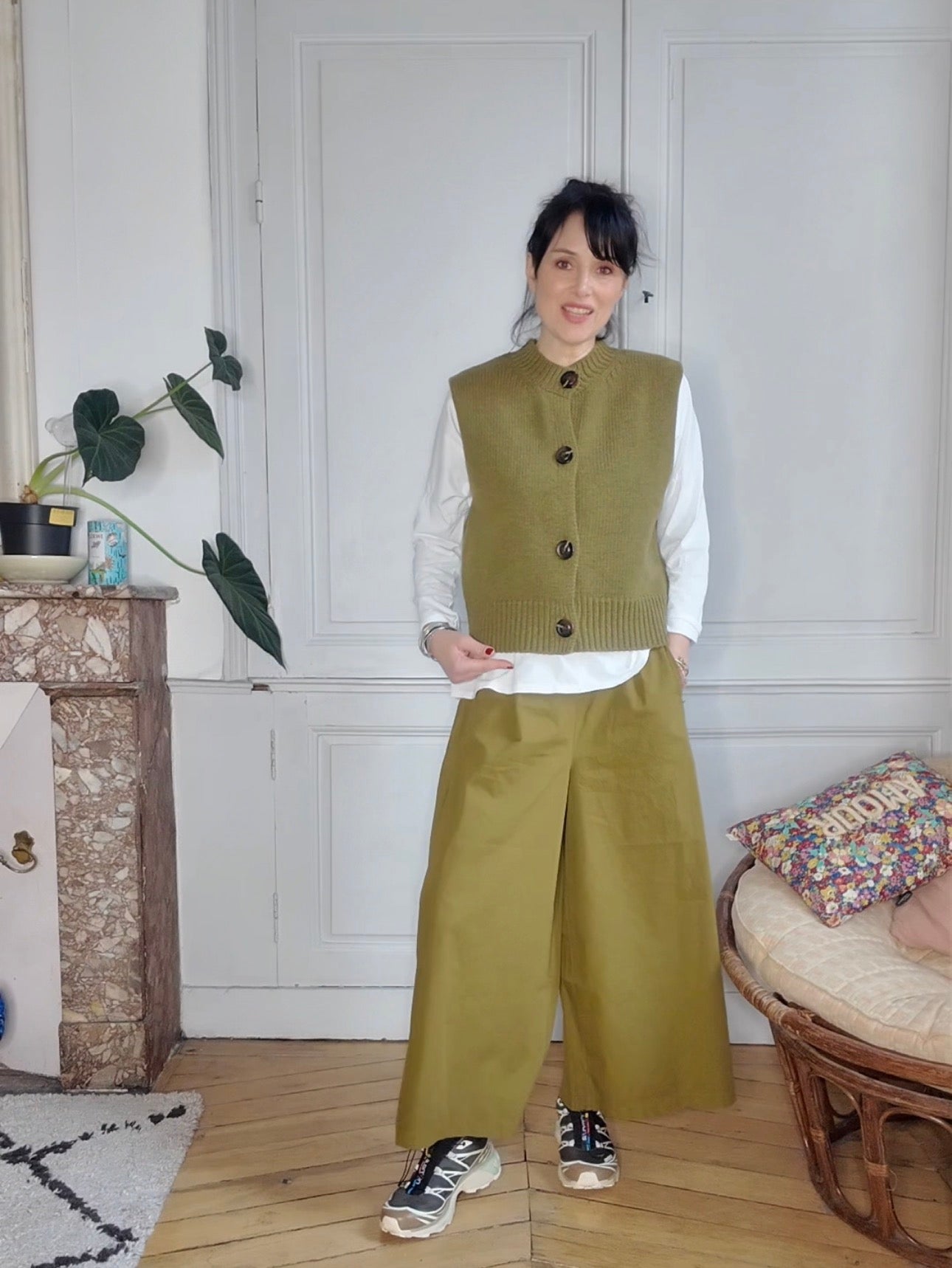 Jupe-culotte olive en popeline de coton