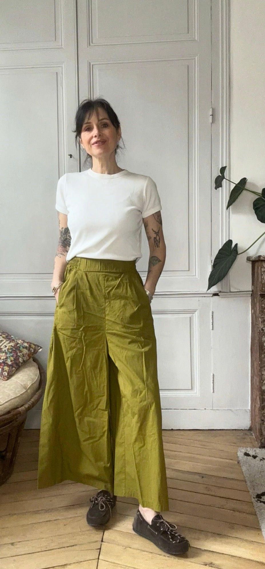 Jupe-culotte absinthe en popeline de coton