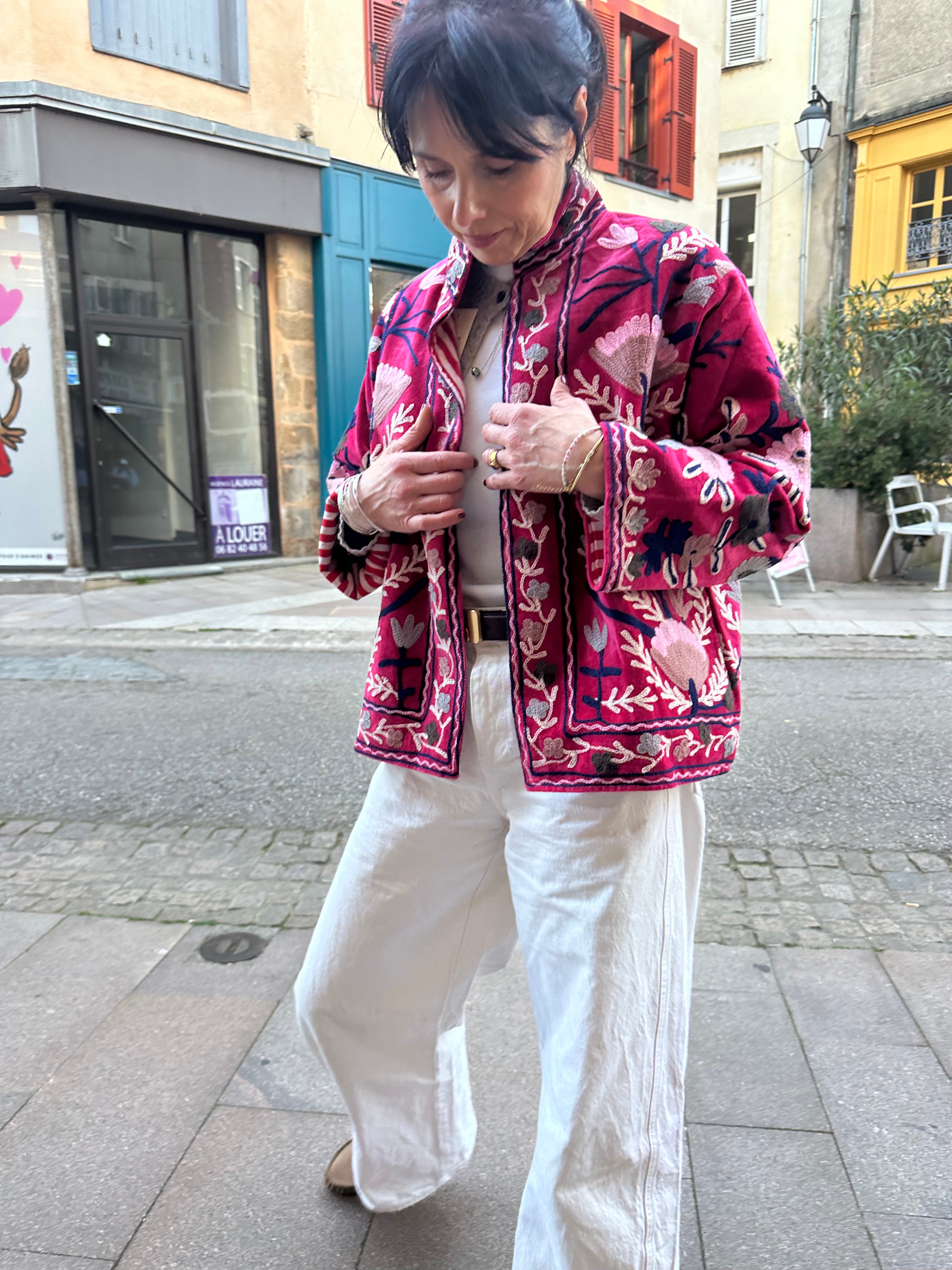 Veste velours brodée main
