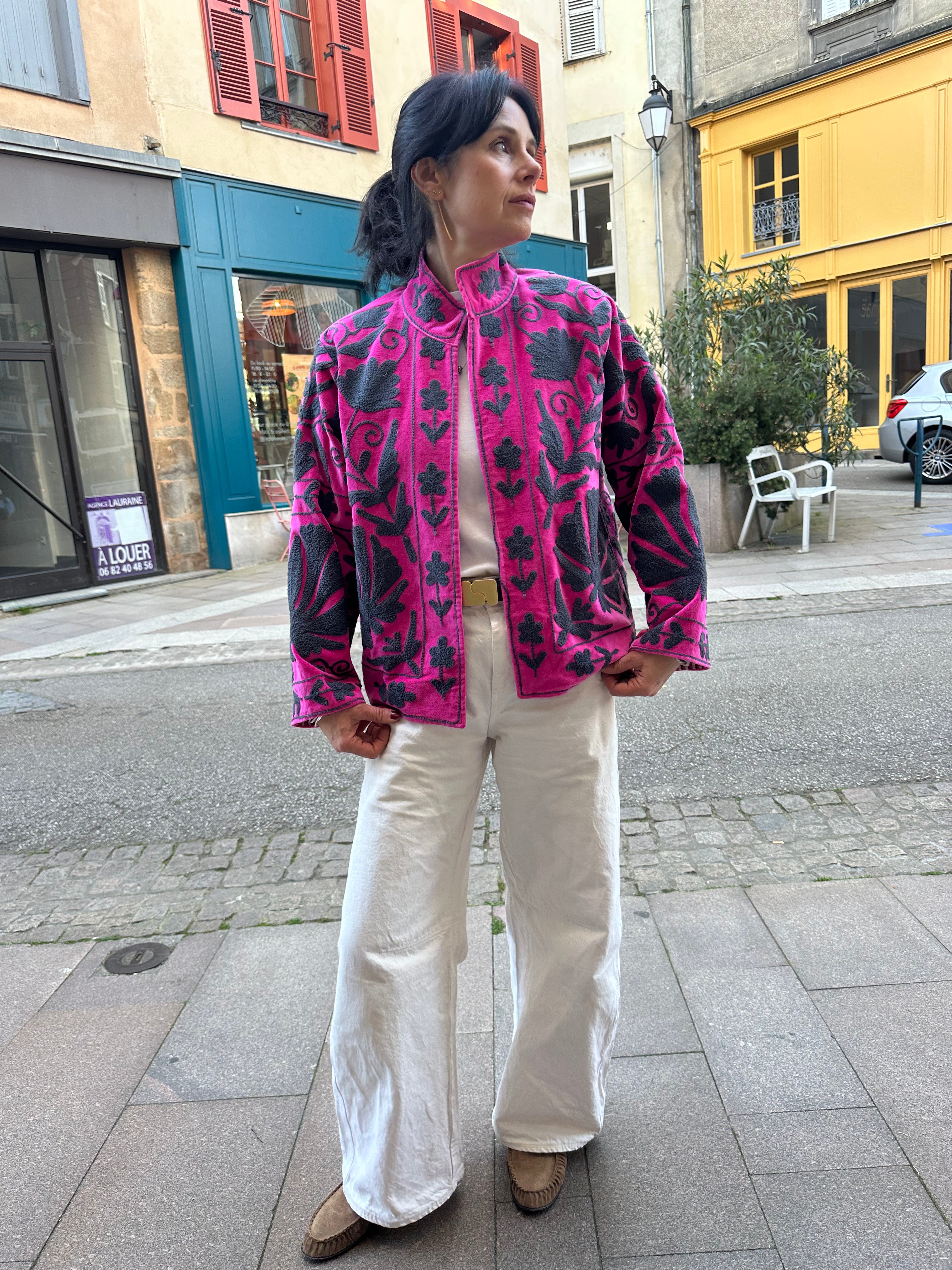 Veste velours brodée main
