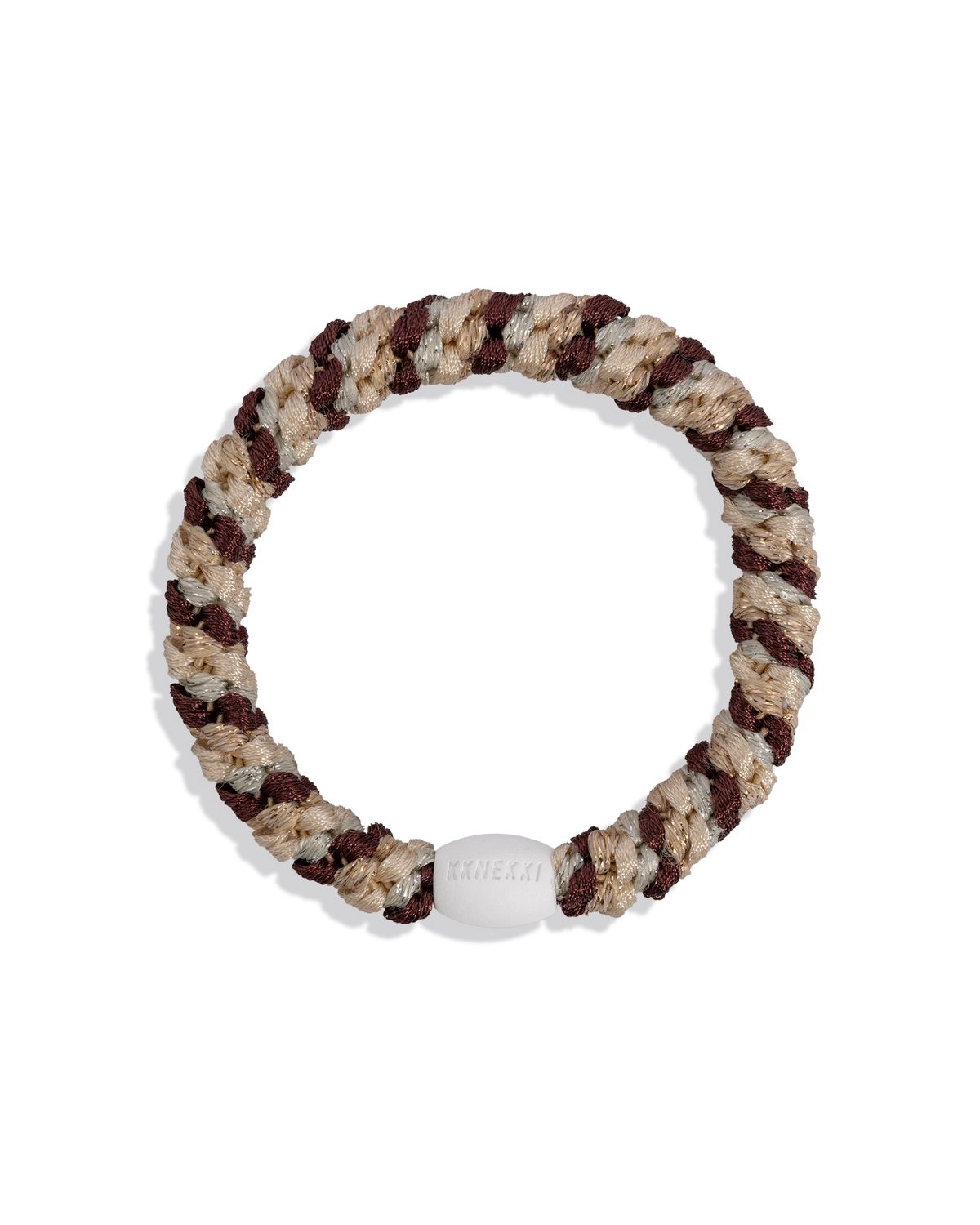 Élastique- Bracelet chocolat pêche argent pailleté