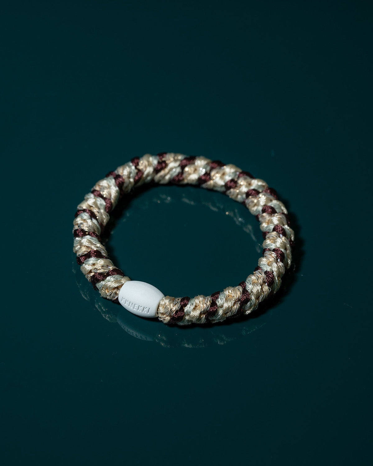 Élastique- Bracelet chocolat pêche argent pailleté