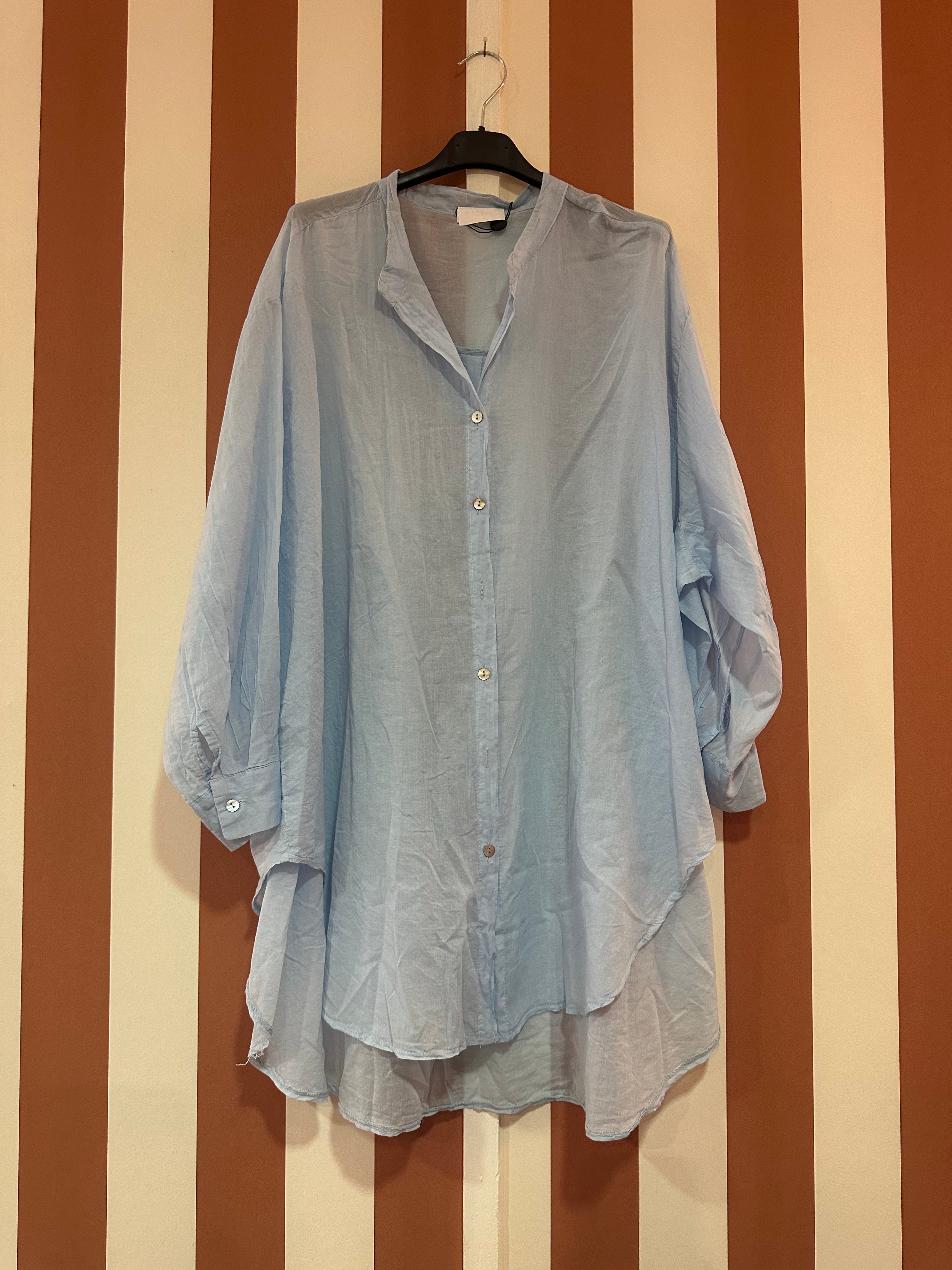 Chemise de plage longue en voile de coton ciel