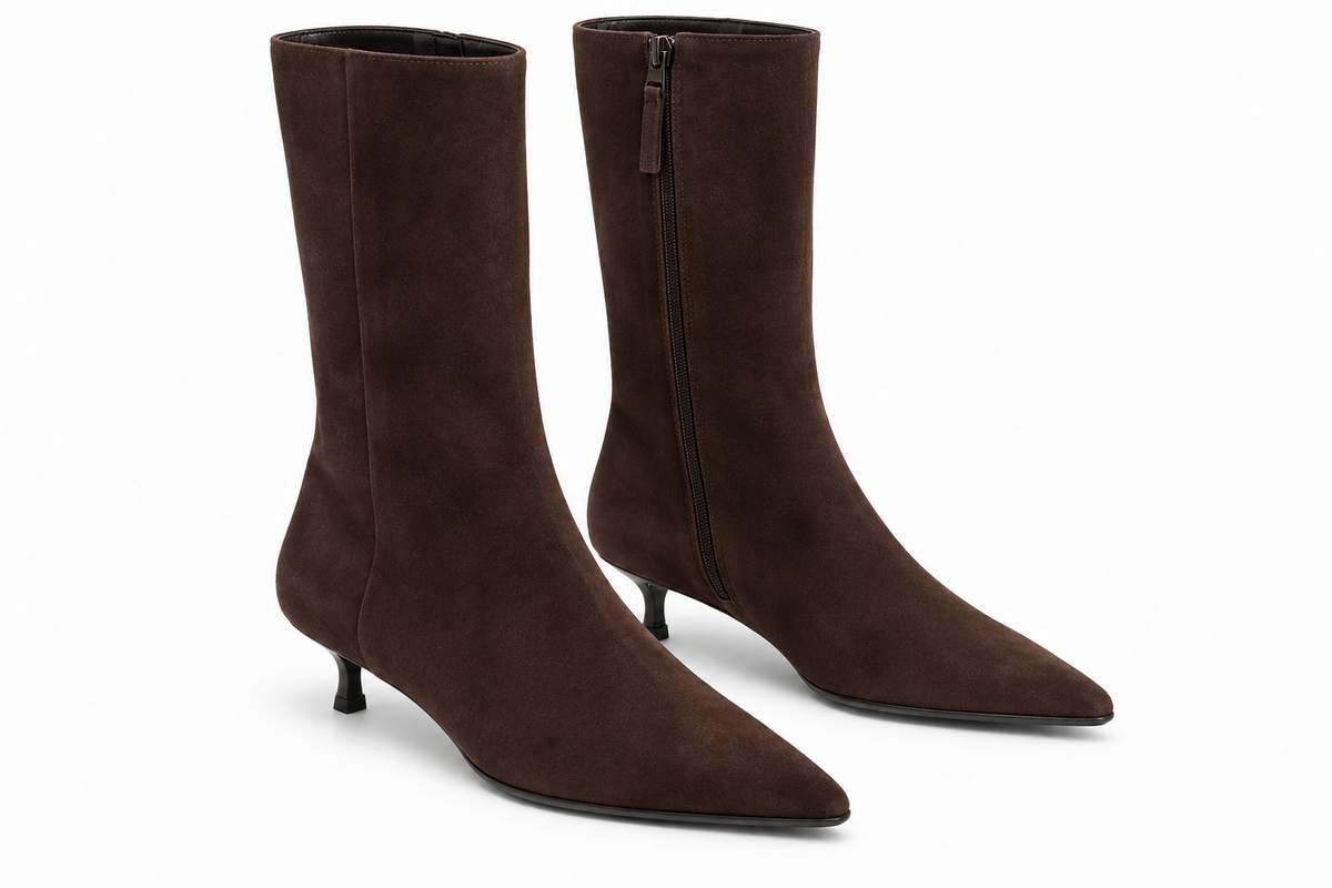 Bottes pointues en daim chocolat ODARE