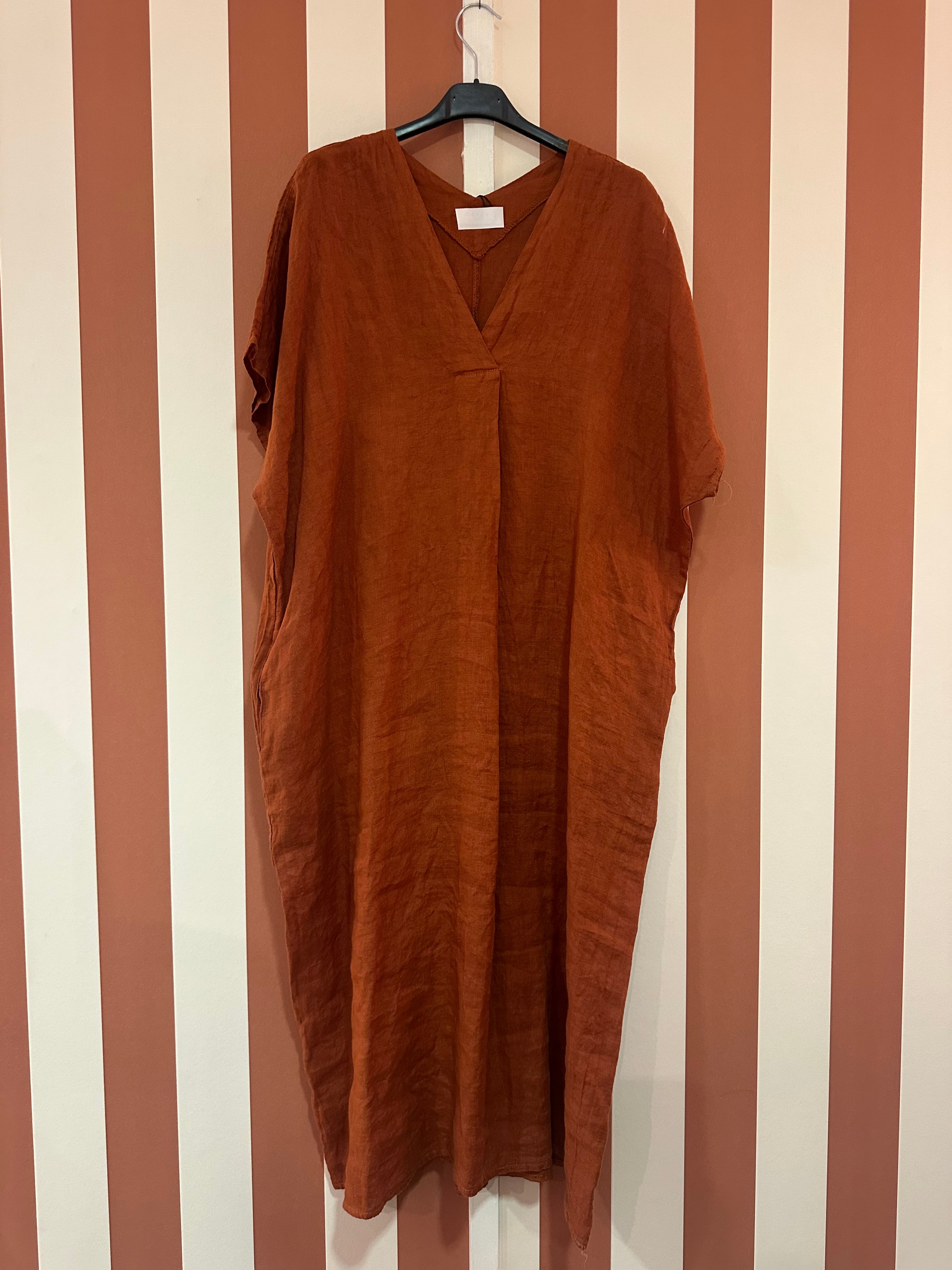 Robe Louisa en lin terracota