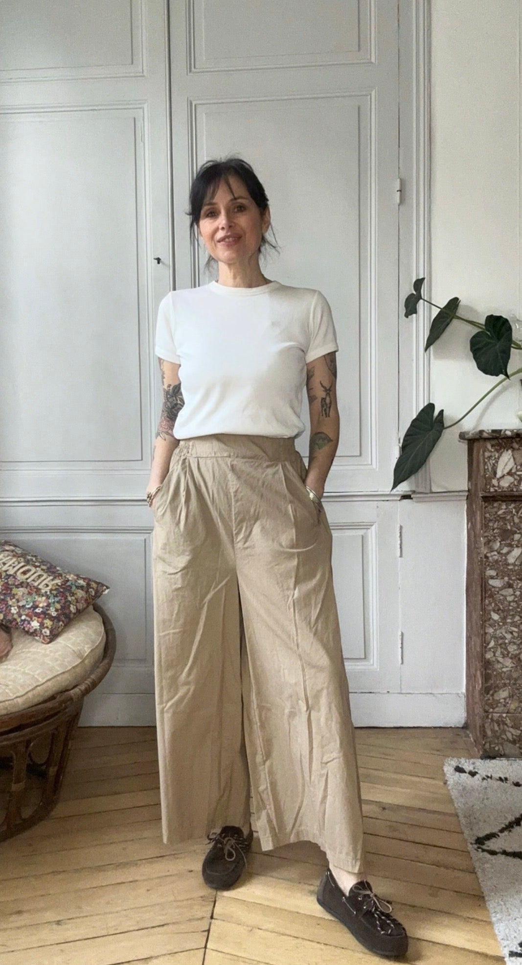 Jupe-culotte sable en popeline de coton