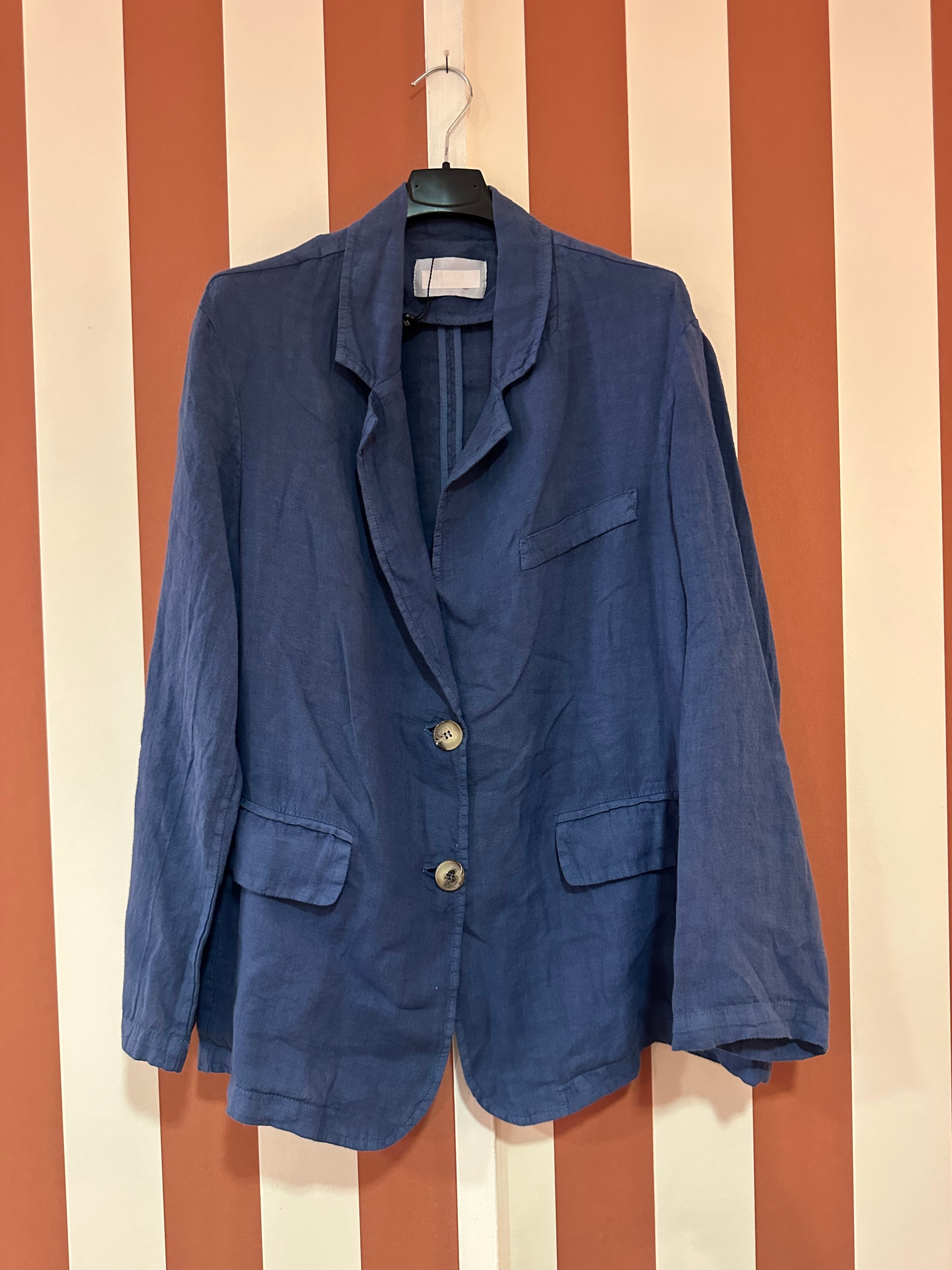 Veste Blazer Chiara en toile de lin bleue gitane