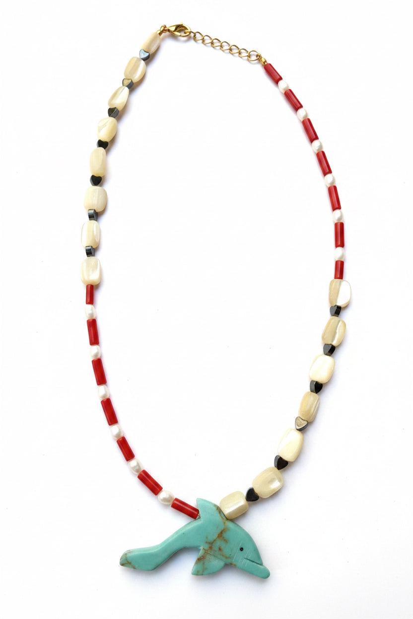 Collier perles Dauphin en turquoise Mystico