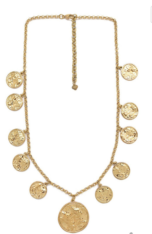 Collier Delphes maille jaseron et sequins dorés martelés