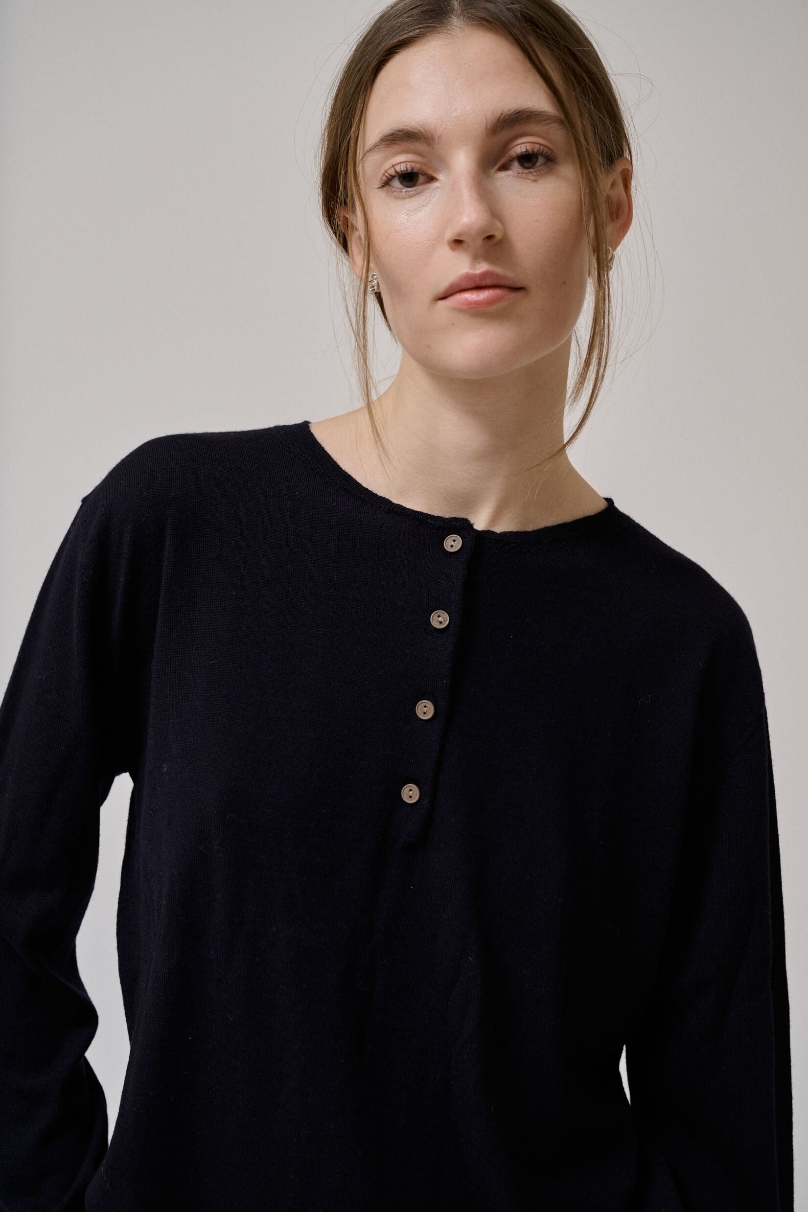 Pull chemise en laine mérinos coloris Navy Anne-Mi