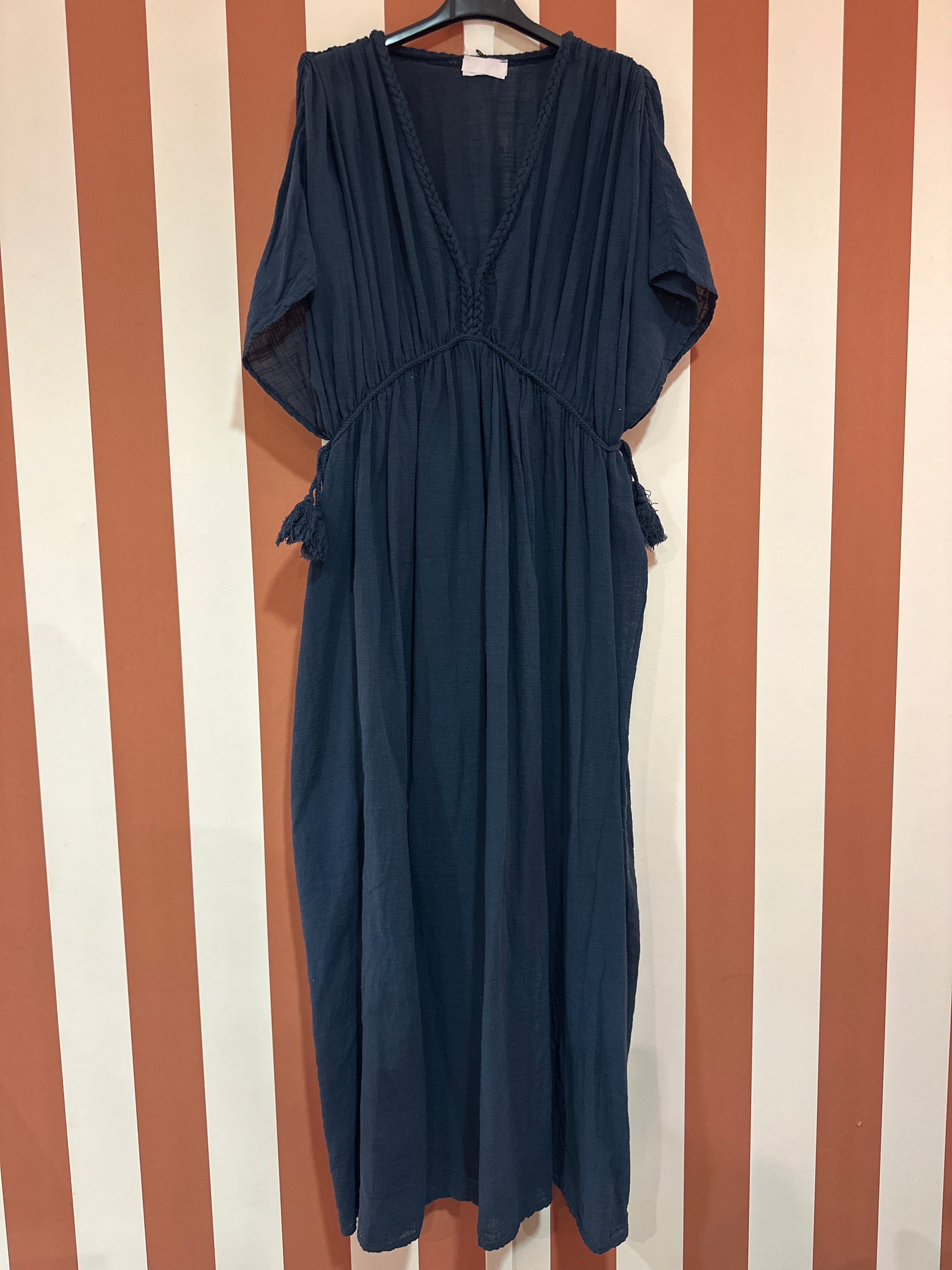 Robe Jane en gaze de lin marine