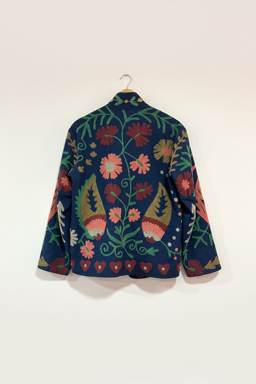 Veste denim brodée main
