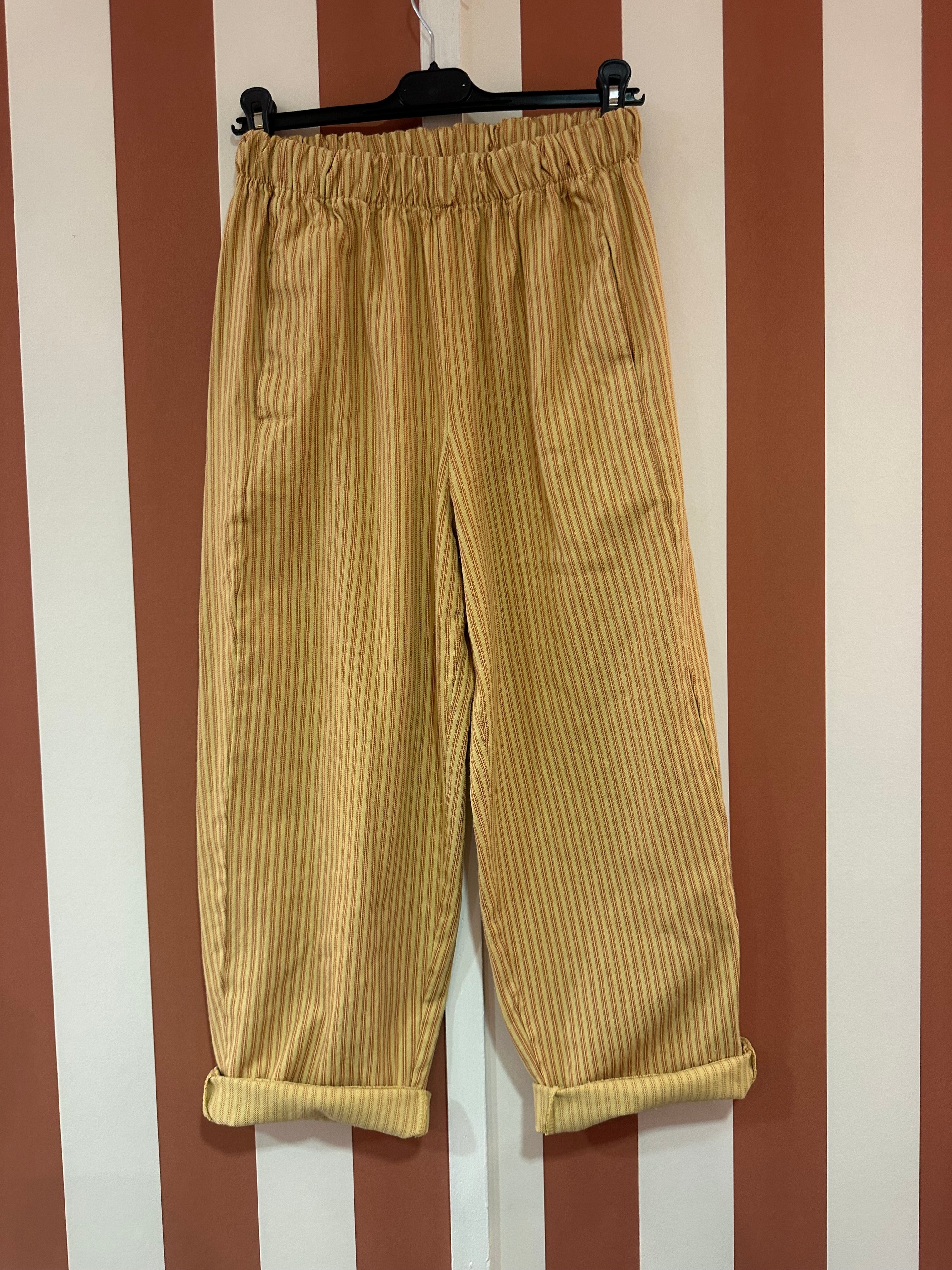 Pantalon Georgio en toile de coton jaune paille rayée beige rosée (Copie)