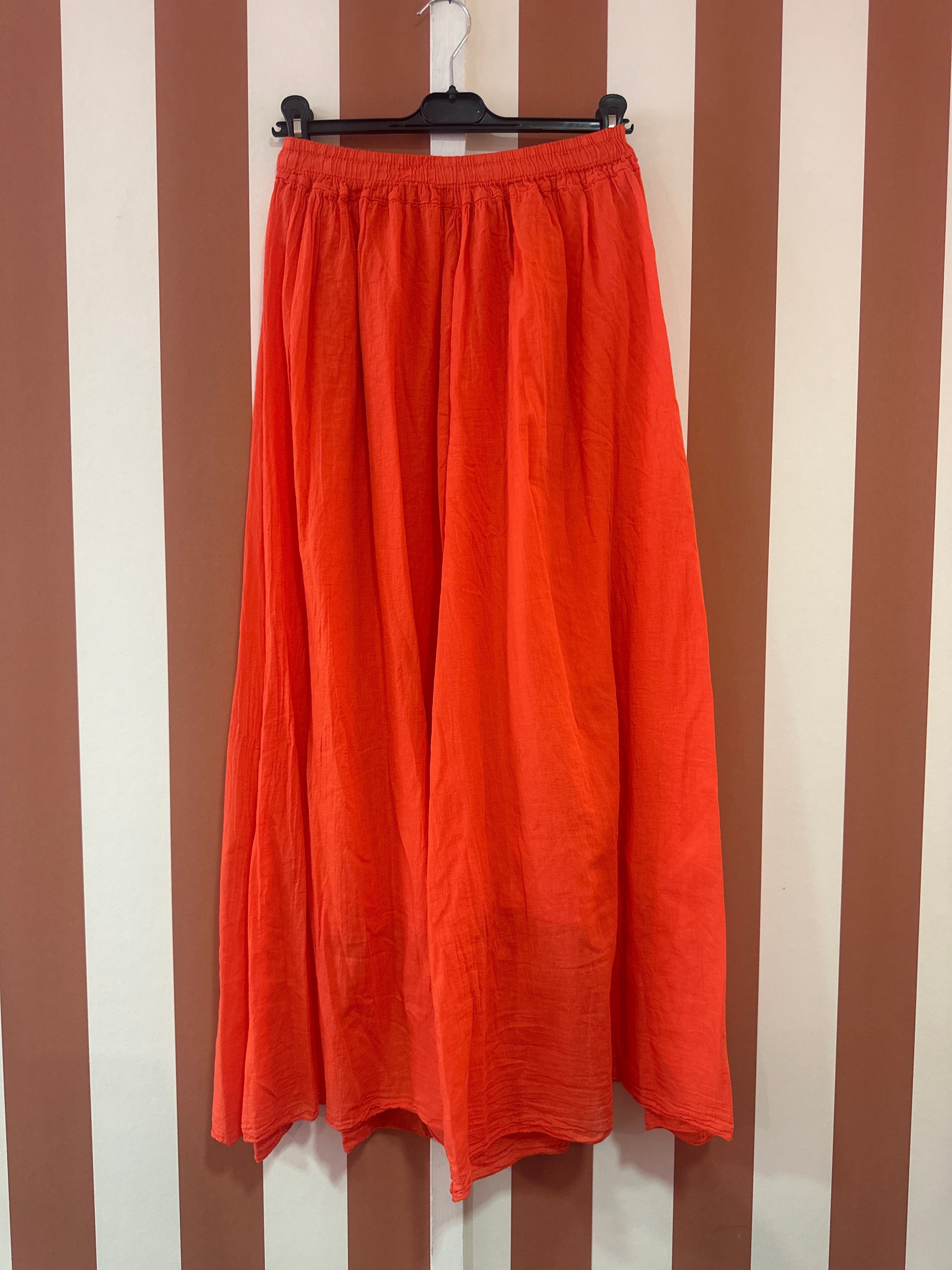 Pantalon June ample voile de coton rouge corail
